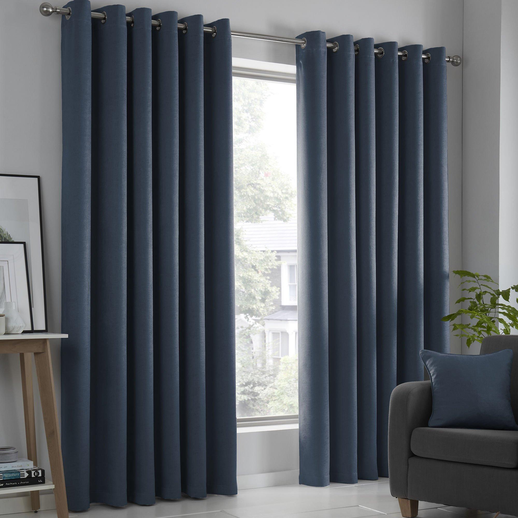 Fusion  Strata Dim Out Self Lined Eyelet Curtains - Navy - 117x183cm