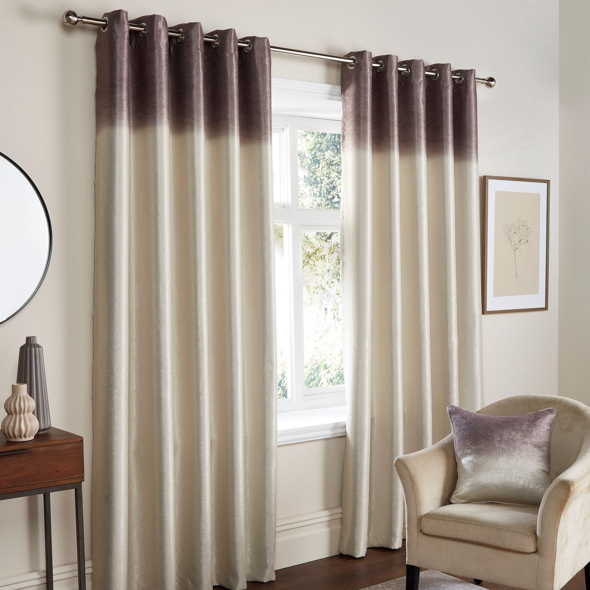Fusion  Strata Dim Out Self Lined Eyelet Curtains - Chocolate Ombre - 168x229cm