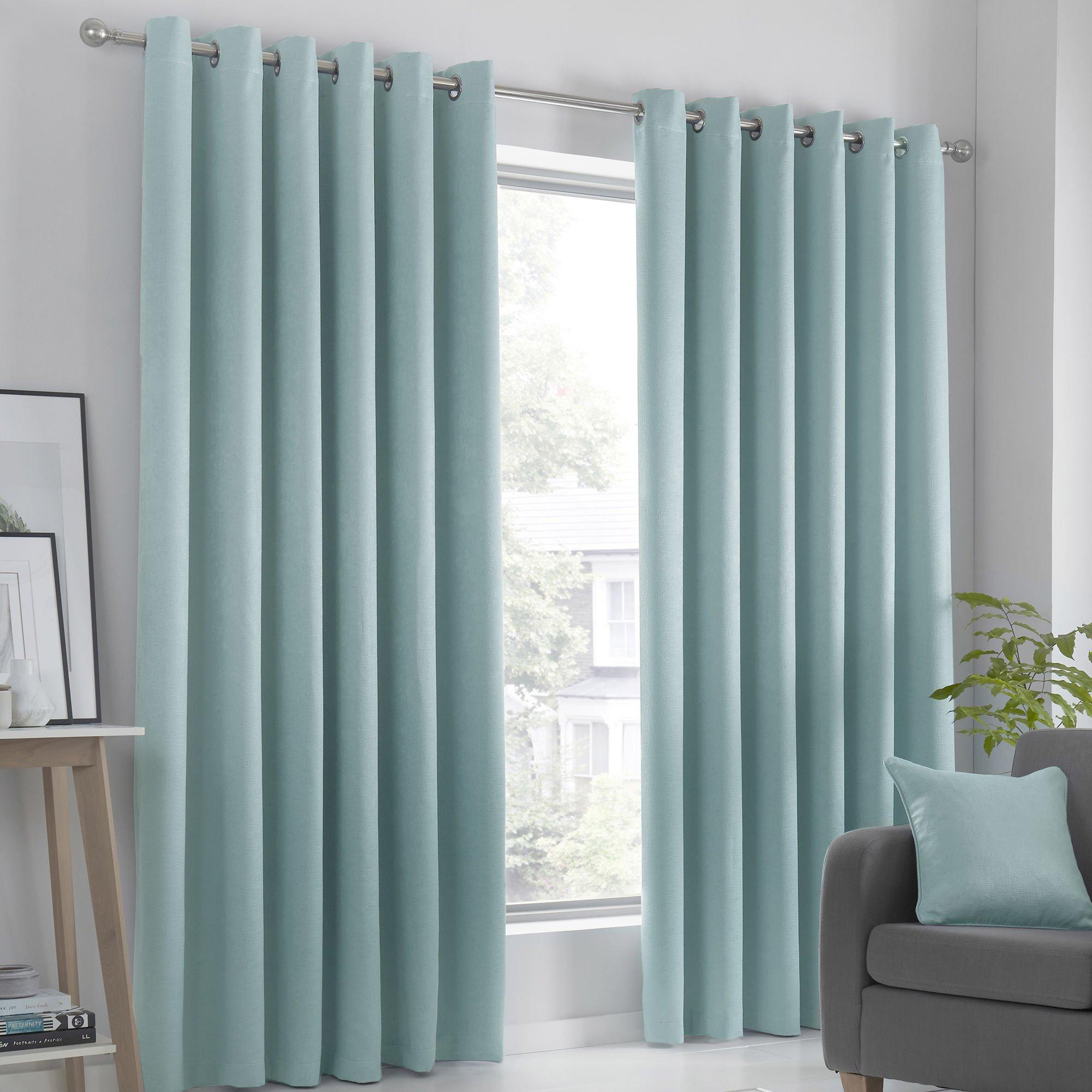 Fusion  Strata Dim Out Self Lined Eyelet Curtains - Duck Egg - 229x229cm