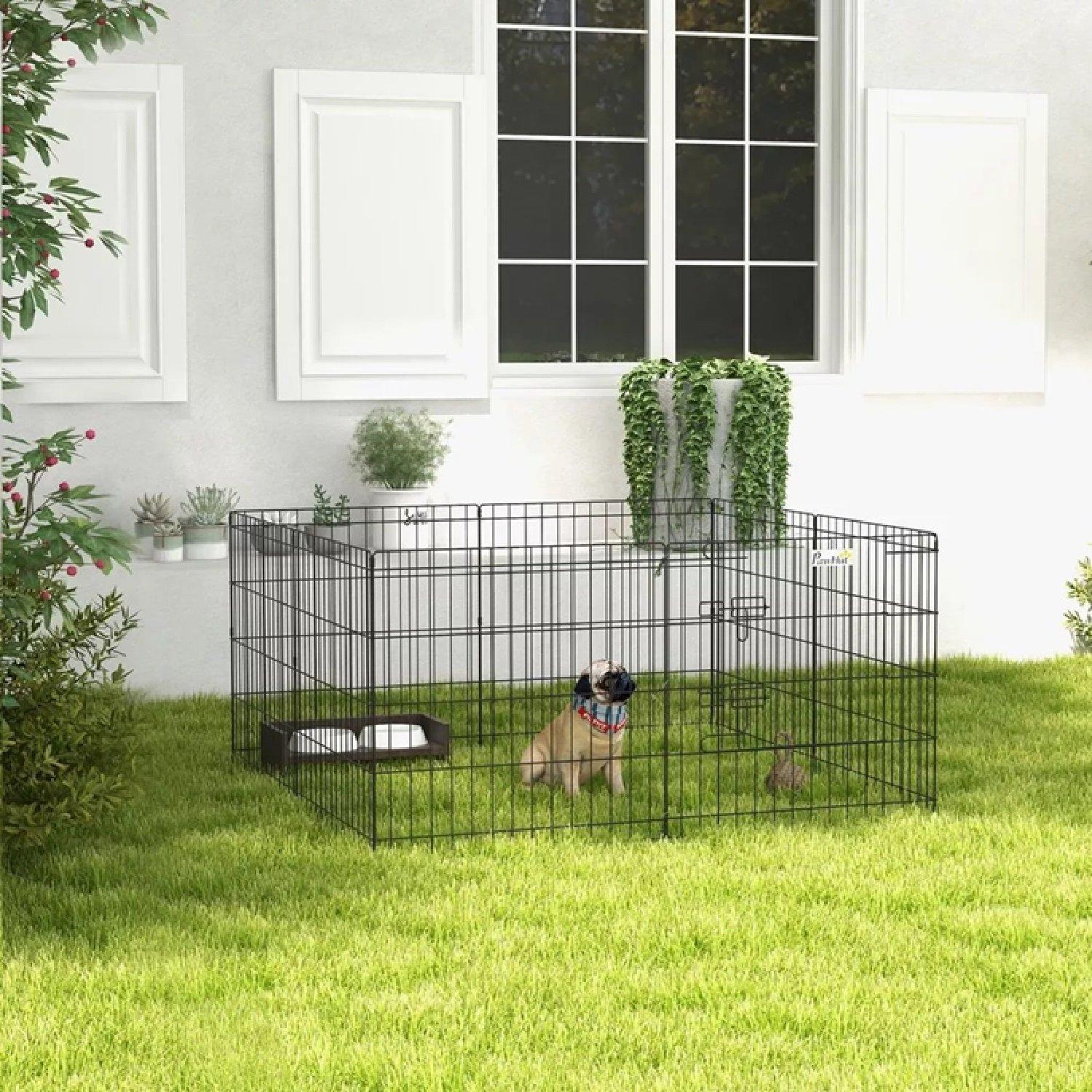 Black - PawHut - PawHut Dog Playpen - 2