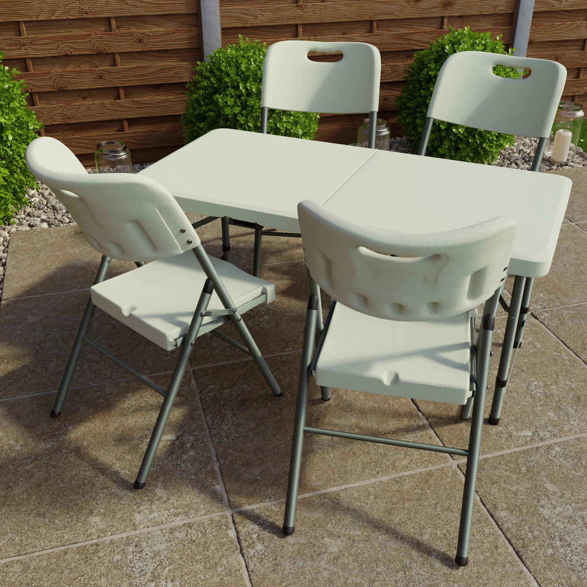White - Lassic - Outdoor Folding Table 4ft & 4 Folding Chairs - 1