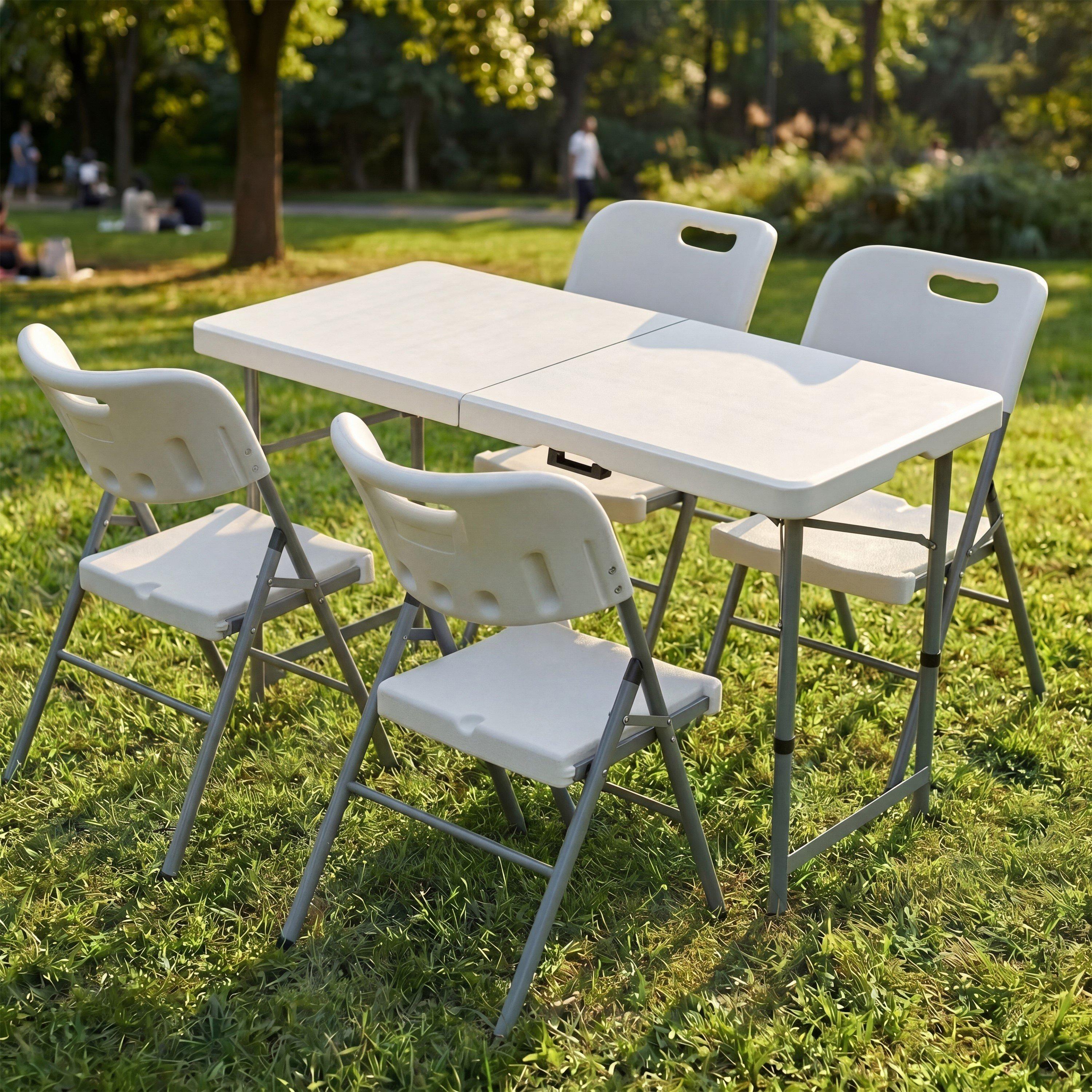 White - Lassic - Outdoor Folding Table 4ft & 4 Folding Chairs - 1