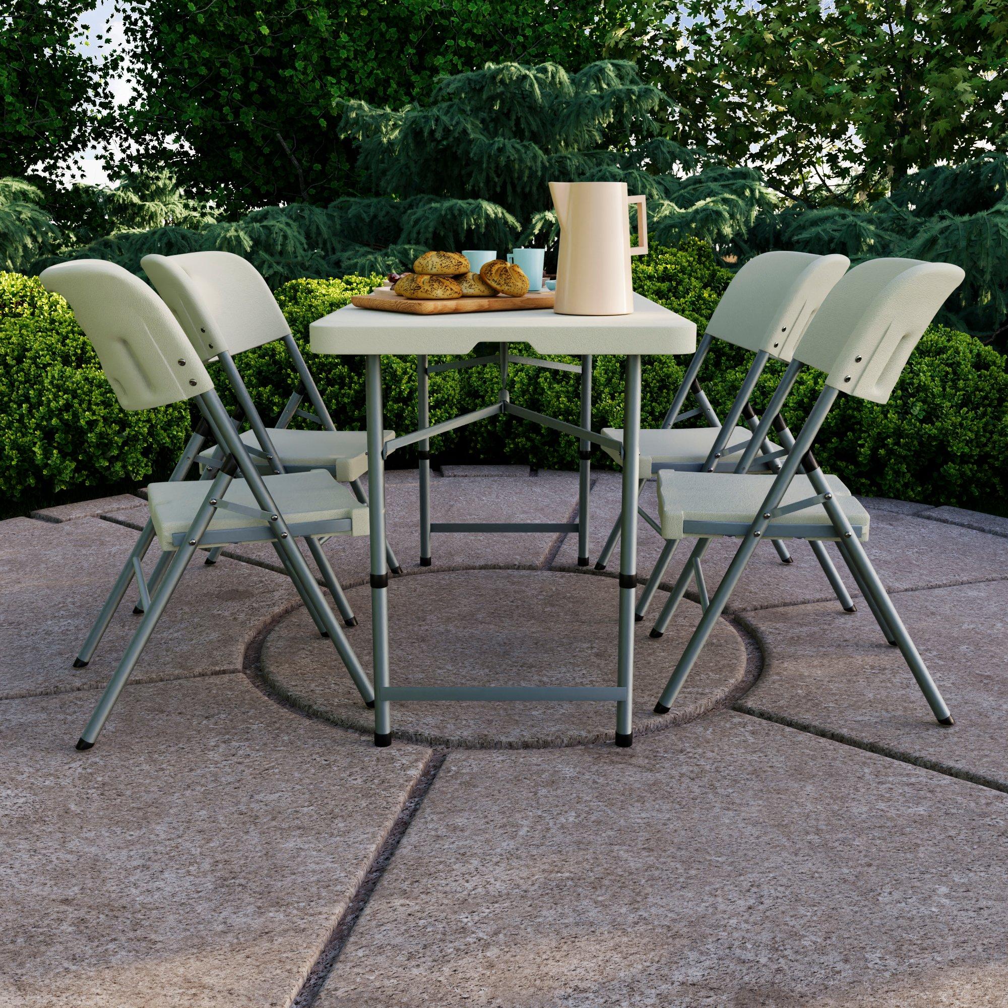 White - Lassic - Outdoor Folding Table 4ft & 4 Folding Chairs - 5