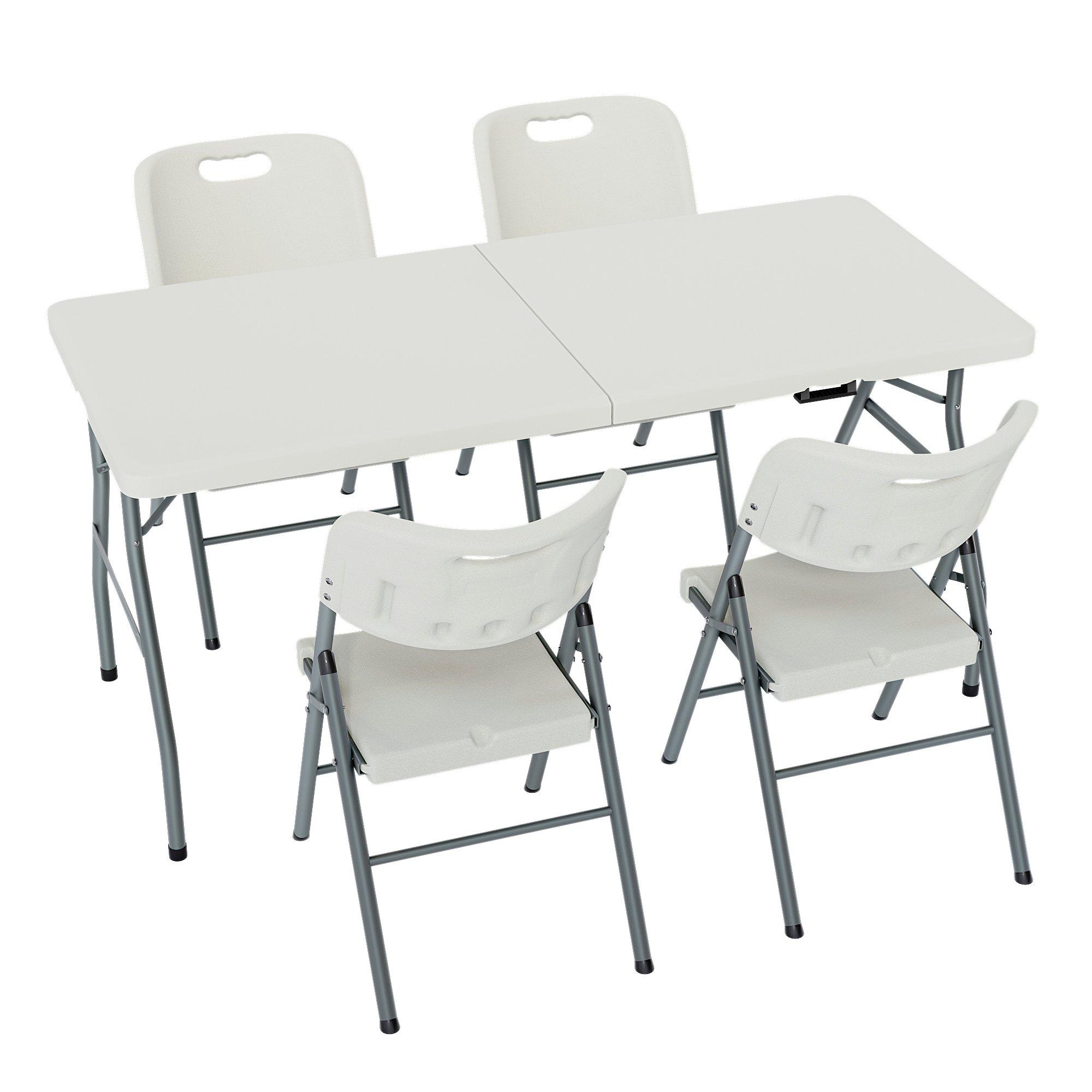 White - Lassic - Outdoor Folding Table 4ft & 4 Folding Chairs - 10