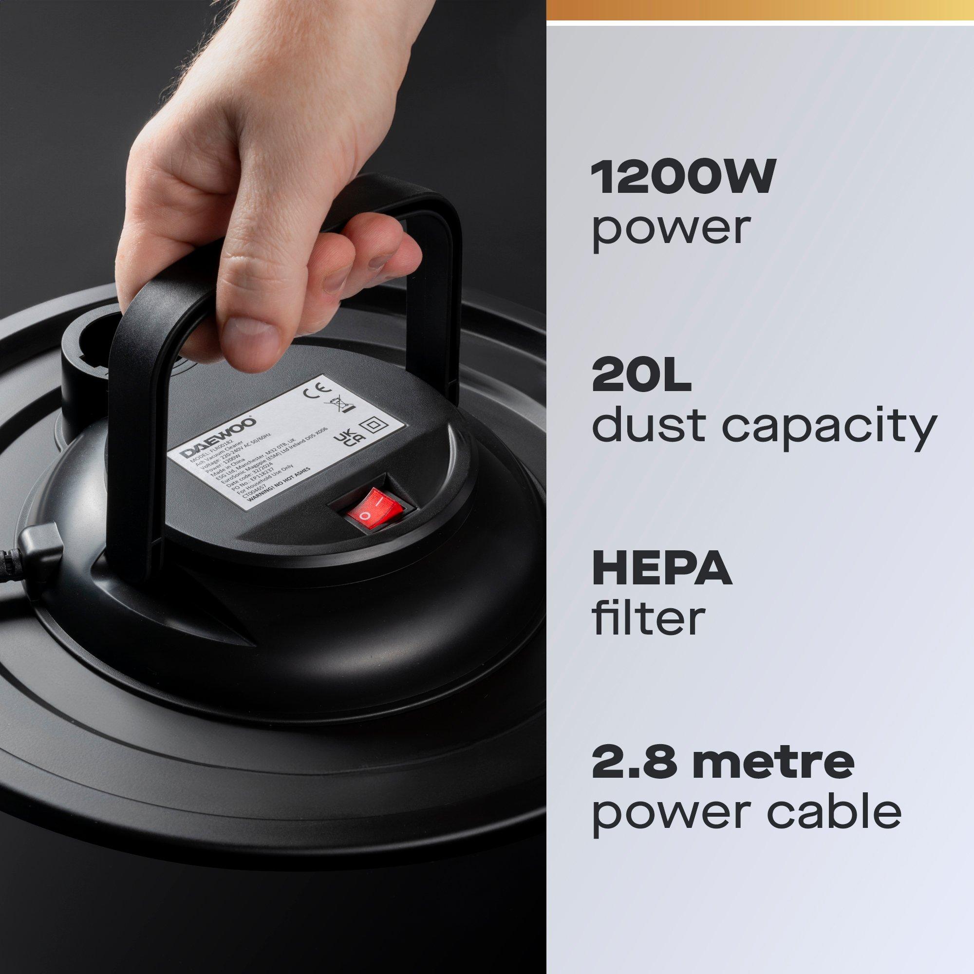 Black - Daewoo Electricals - 20L Fireplace Ash Vacuum Cleaner with HEPA Filter - 2