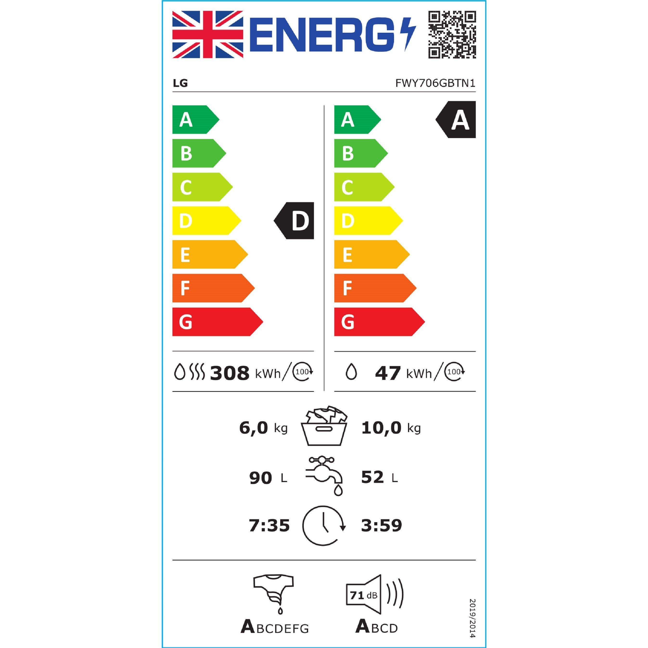 Silver - LG - TurboWash™360 FWY706GBTN1 10kg / 6kg Washer Dryer - 6