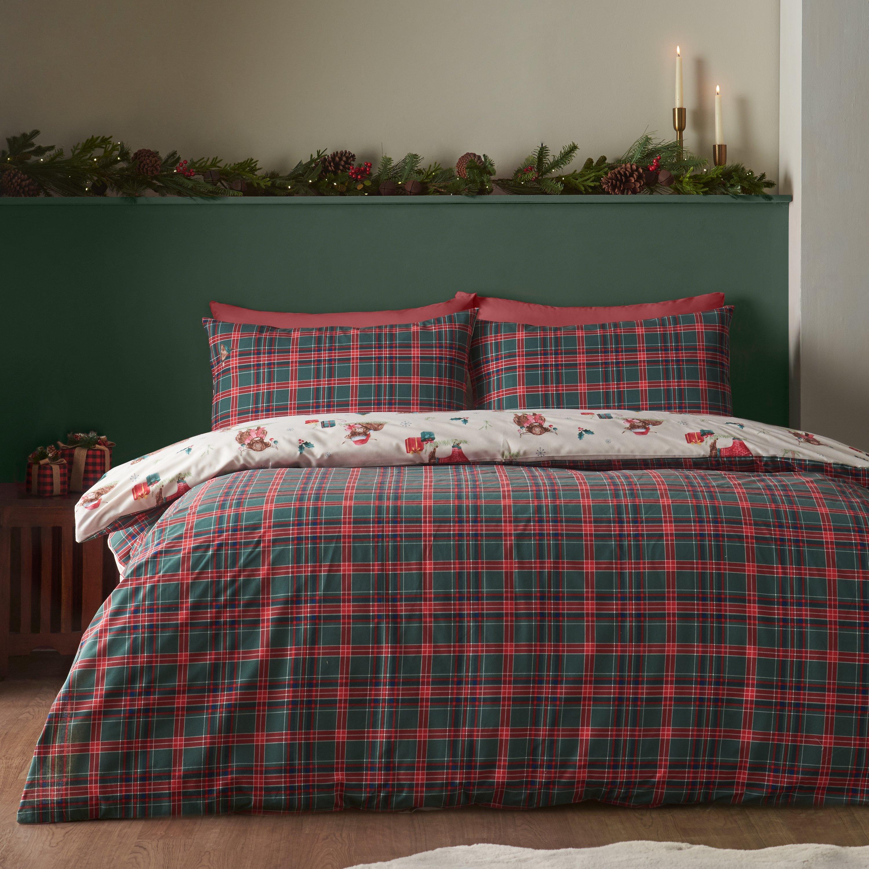 Natural - Catherine Lansfield - Christmas Highland Cow Reversible Duvet Cover Set - 2