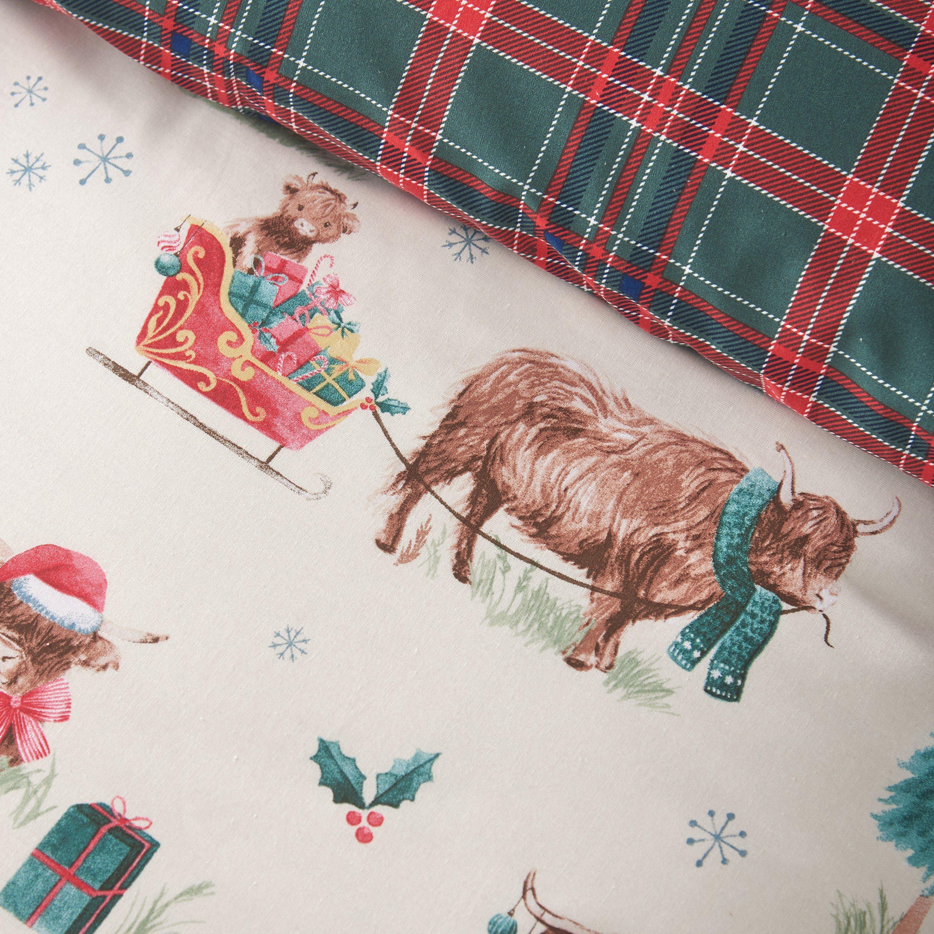 Natural - Catherine Lansfield - Christmas Highland Cow Reversible Duvet Cover Set - 4
