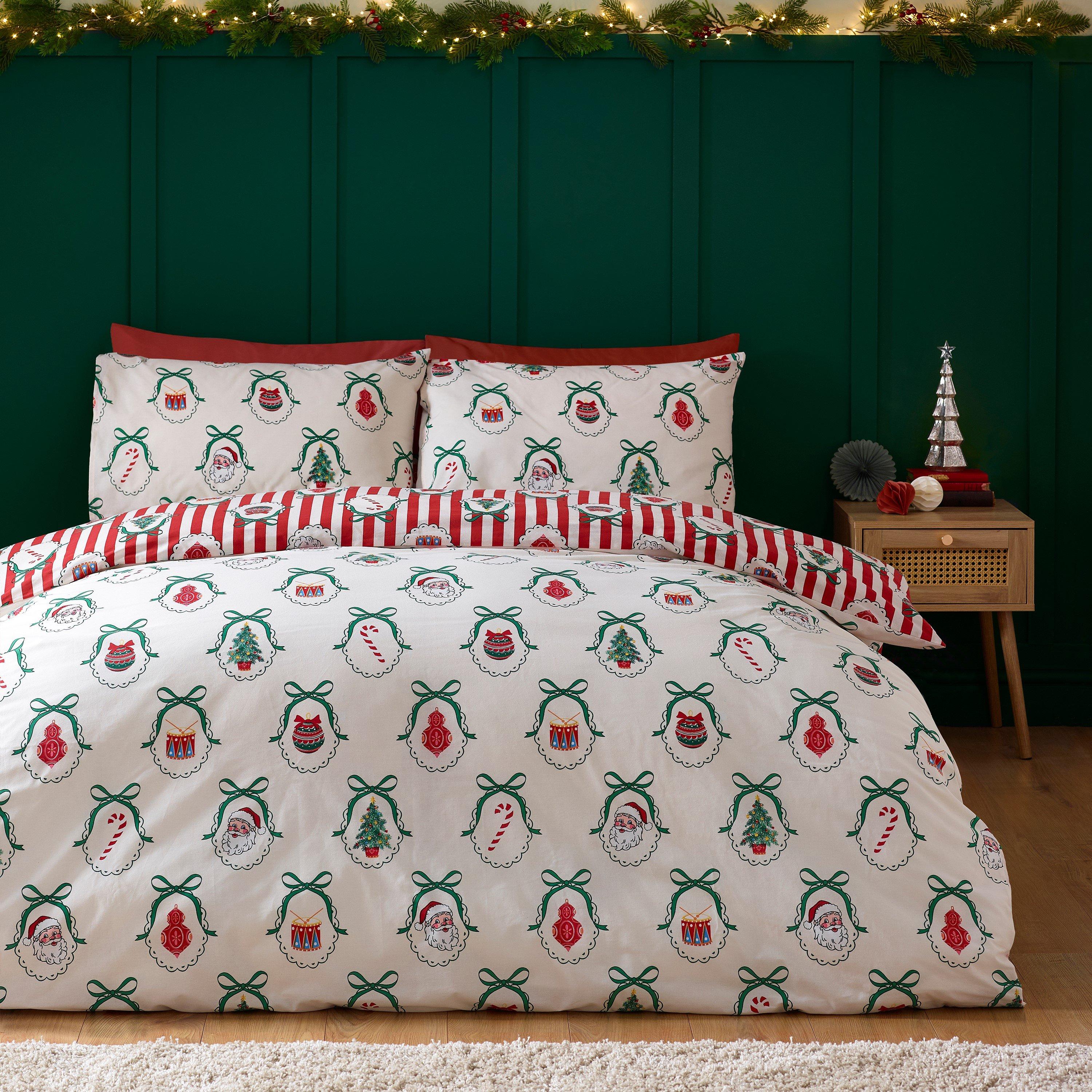 Red - Catherine Lansfield - Christmas Vintage Stripe Duvet Cover Set - 2