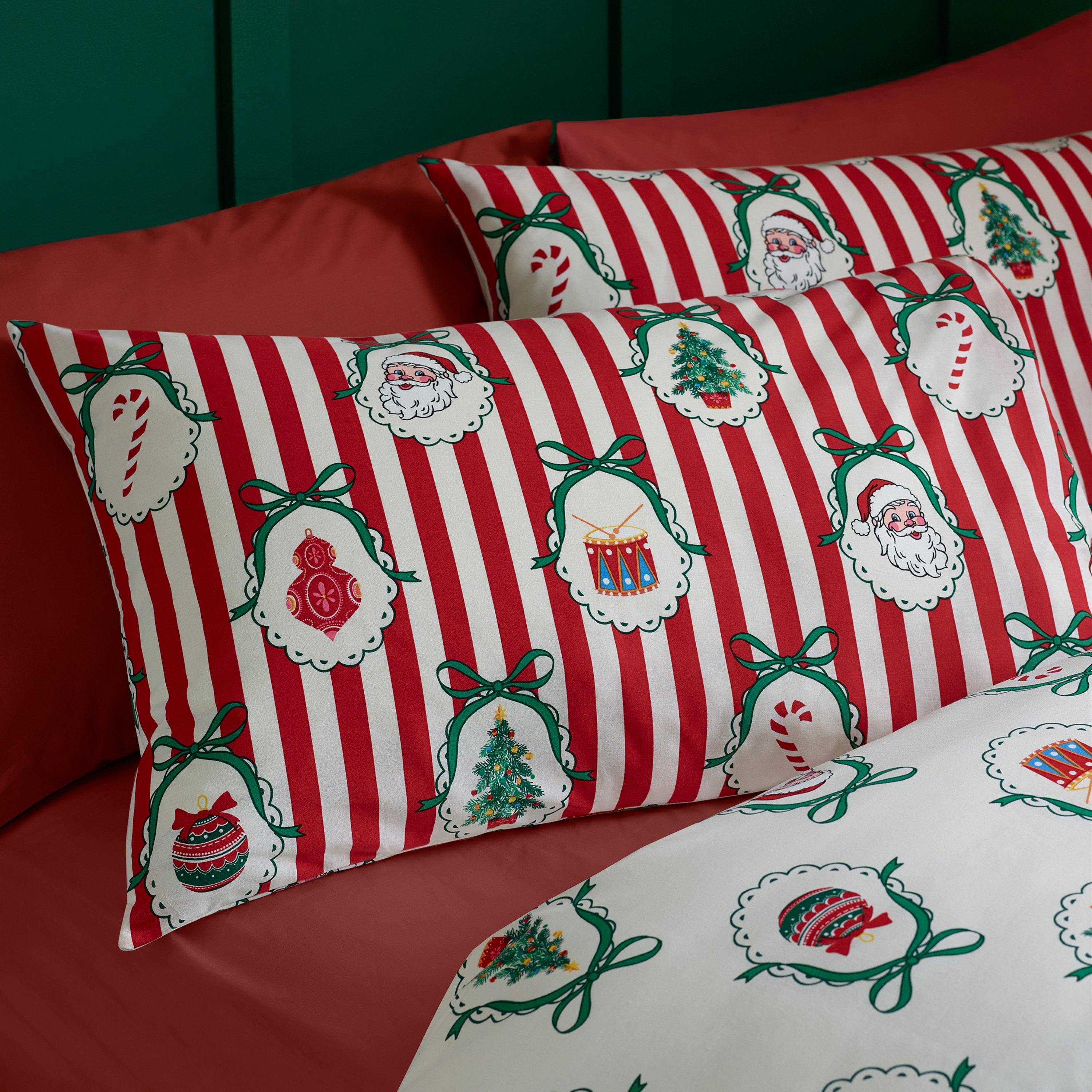 Red - Catherine Lansfield - Christmas Vintage Stripe Duvet Cover Set - 3