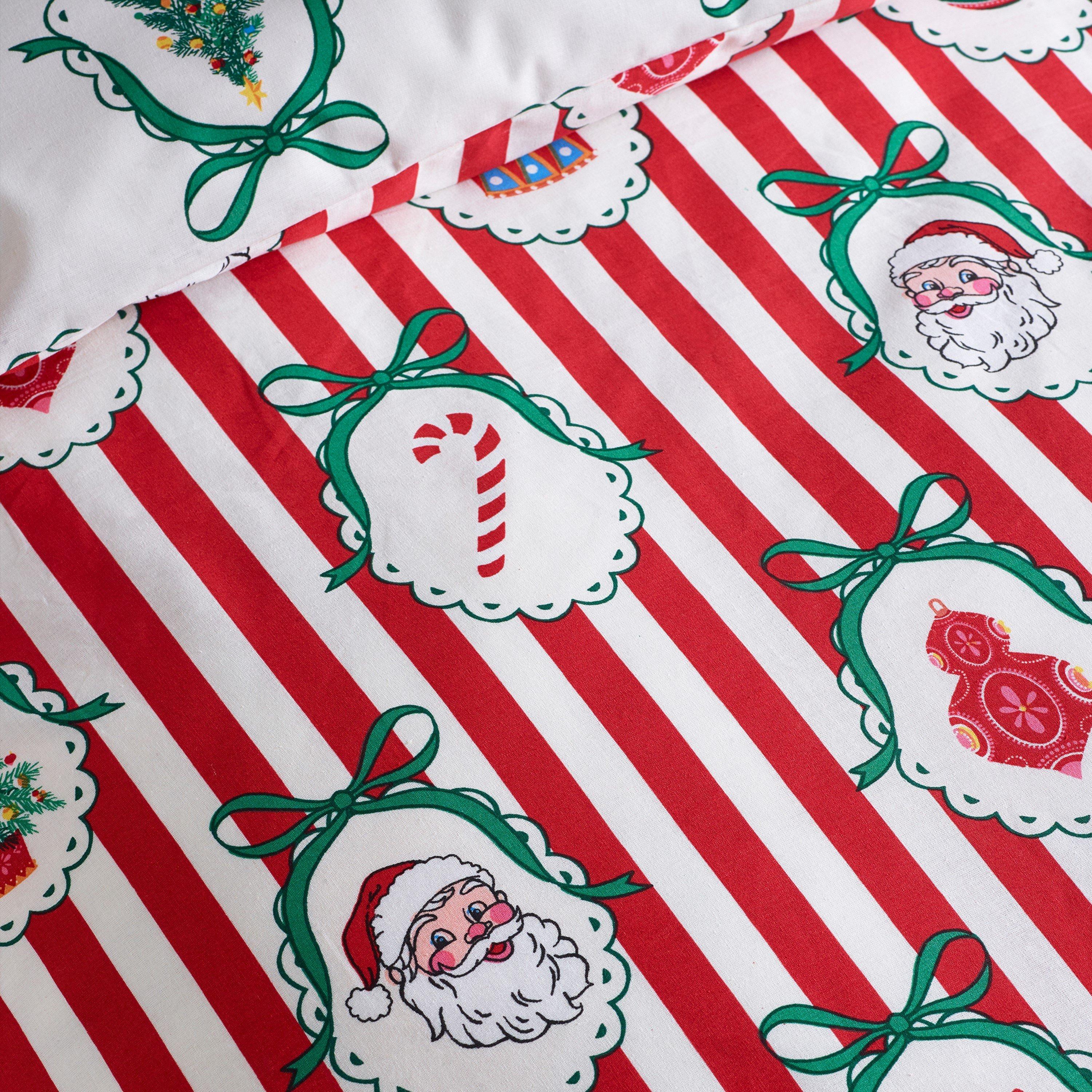 Red - Catherine Lansfield - Christmas Vintage Stripe Duvet Cover Set - 4