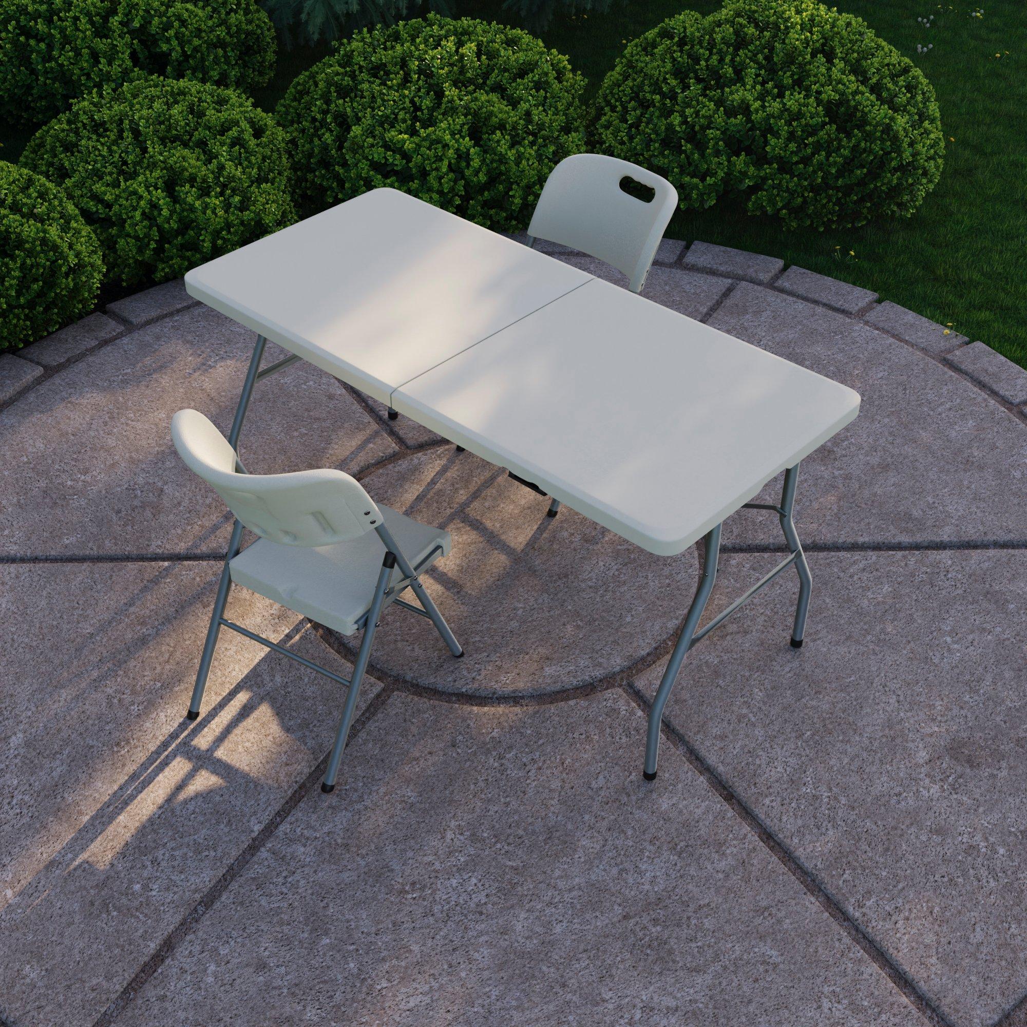 White - Lassic - Outdoor Folding Table 5ft & 2 Folding Chairs - 1