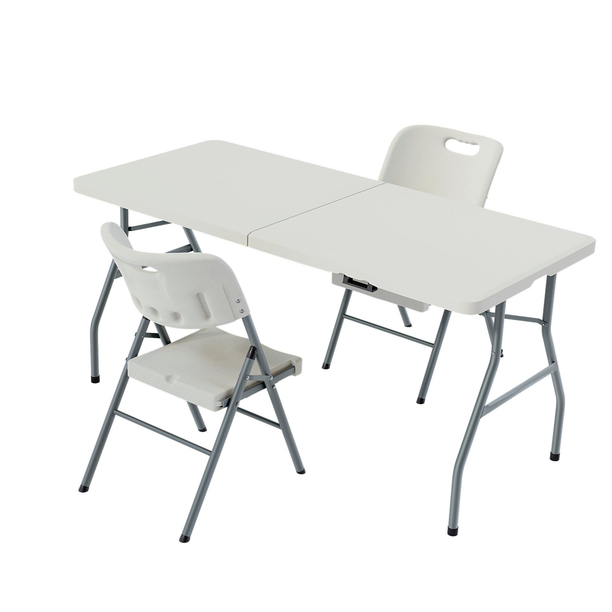 White - Lassic - Outdoor Folding Table 5ft & 2 Folding Chairs - 10