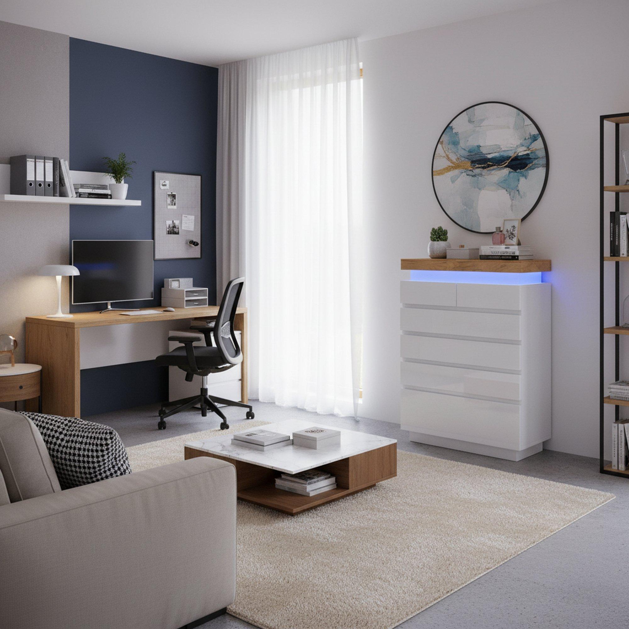 White - Urban Meuble - Modern White Console Table with LED Accent - 2