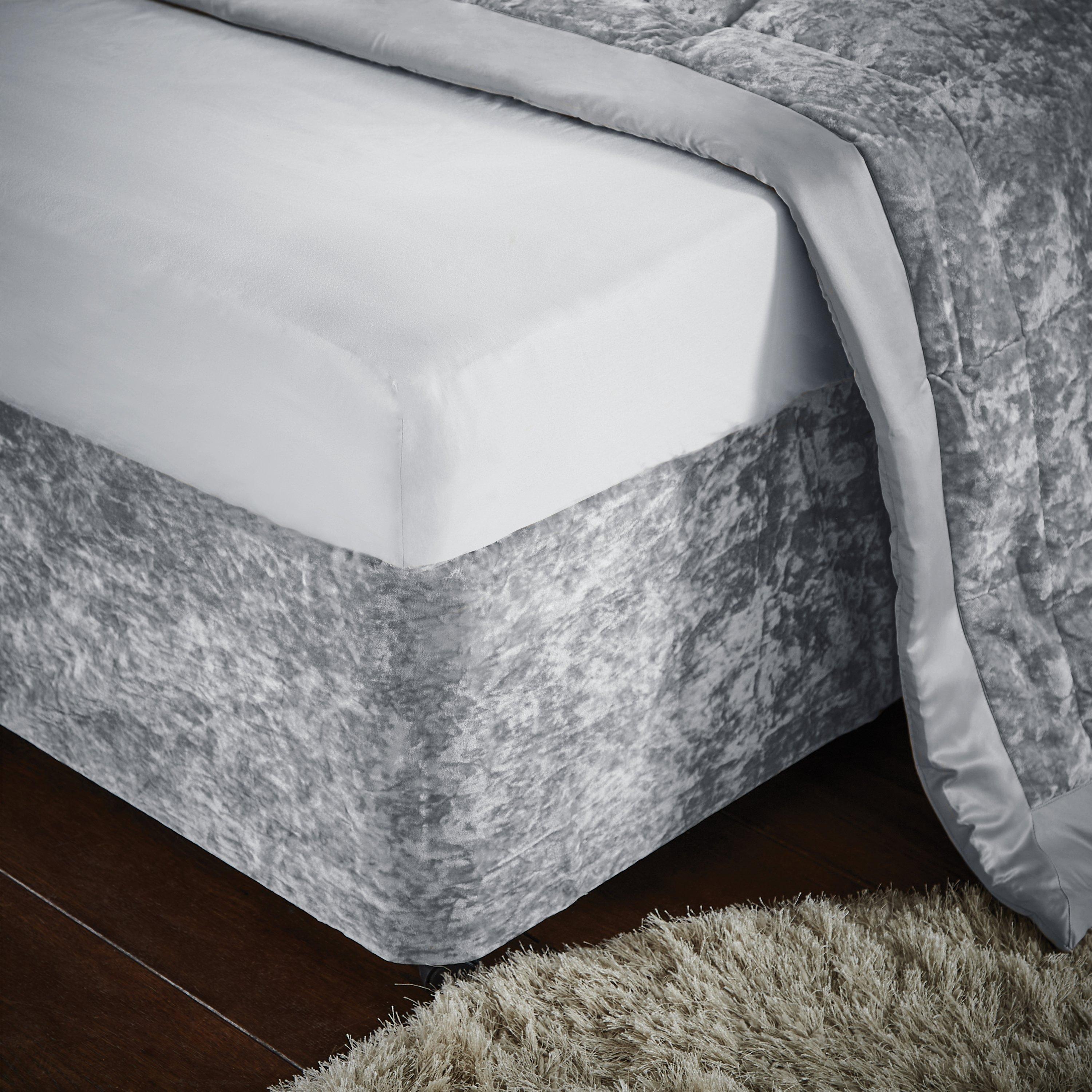 Silver Grey - Catherine Lansfield - Crushed Velvet Elasticated Divan Base Wrap - 1