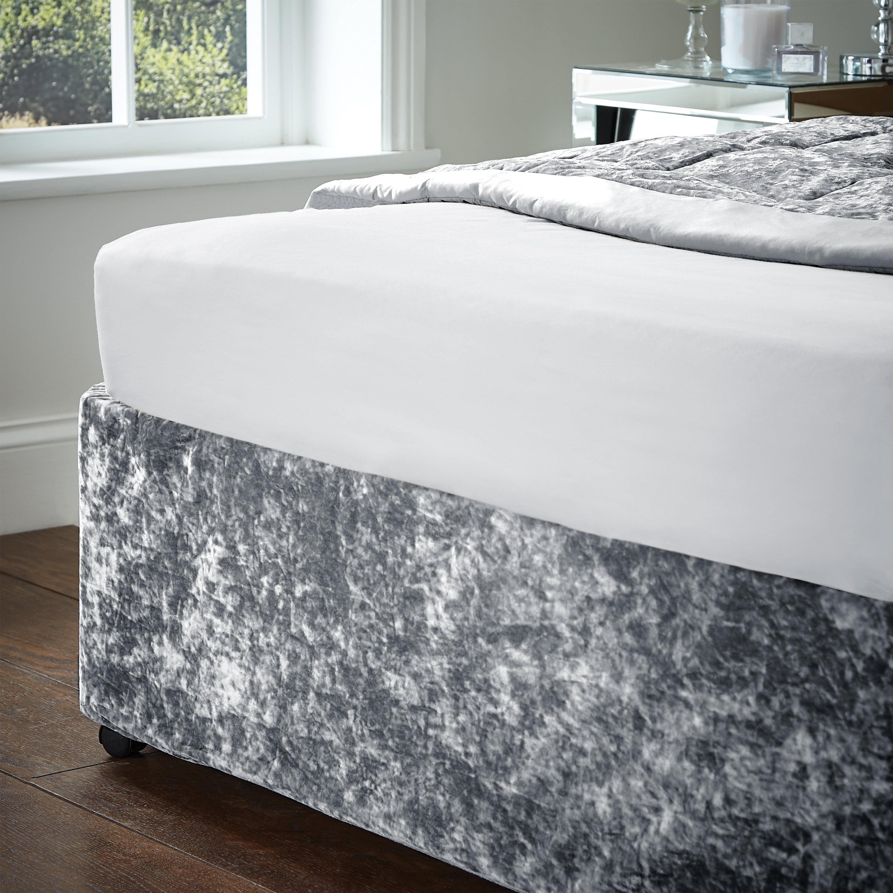 Silver Grey - Catherine Lansfield - Crushed Velvet Elasticated Divan Base Wrap - 2