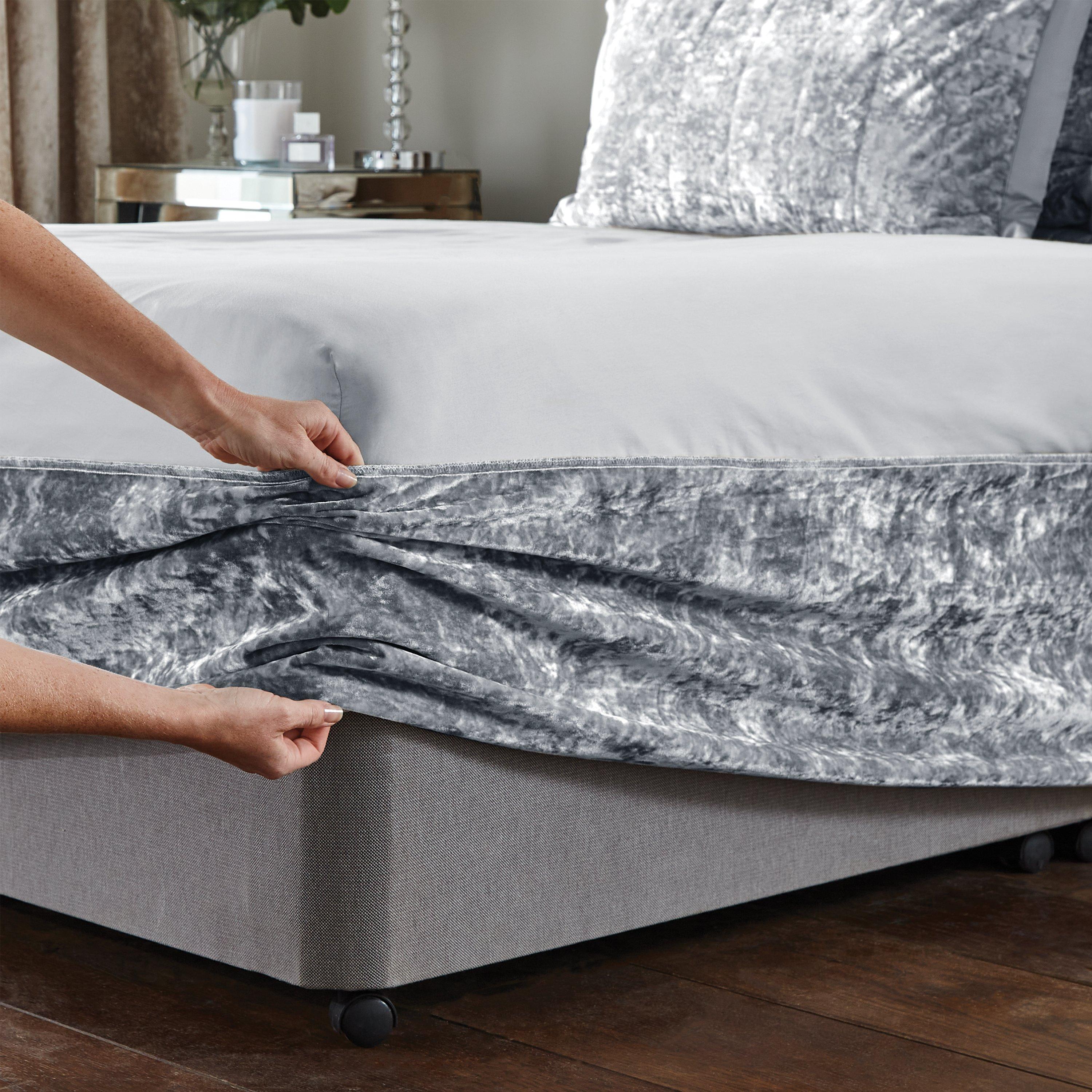 Silver Grey - Catherine Lansfield - Crushed Velvet Elasticated Divan Base Wrap - 3