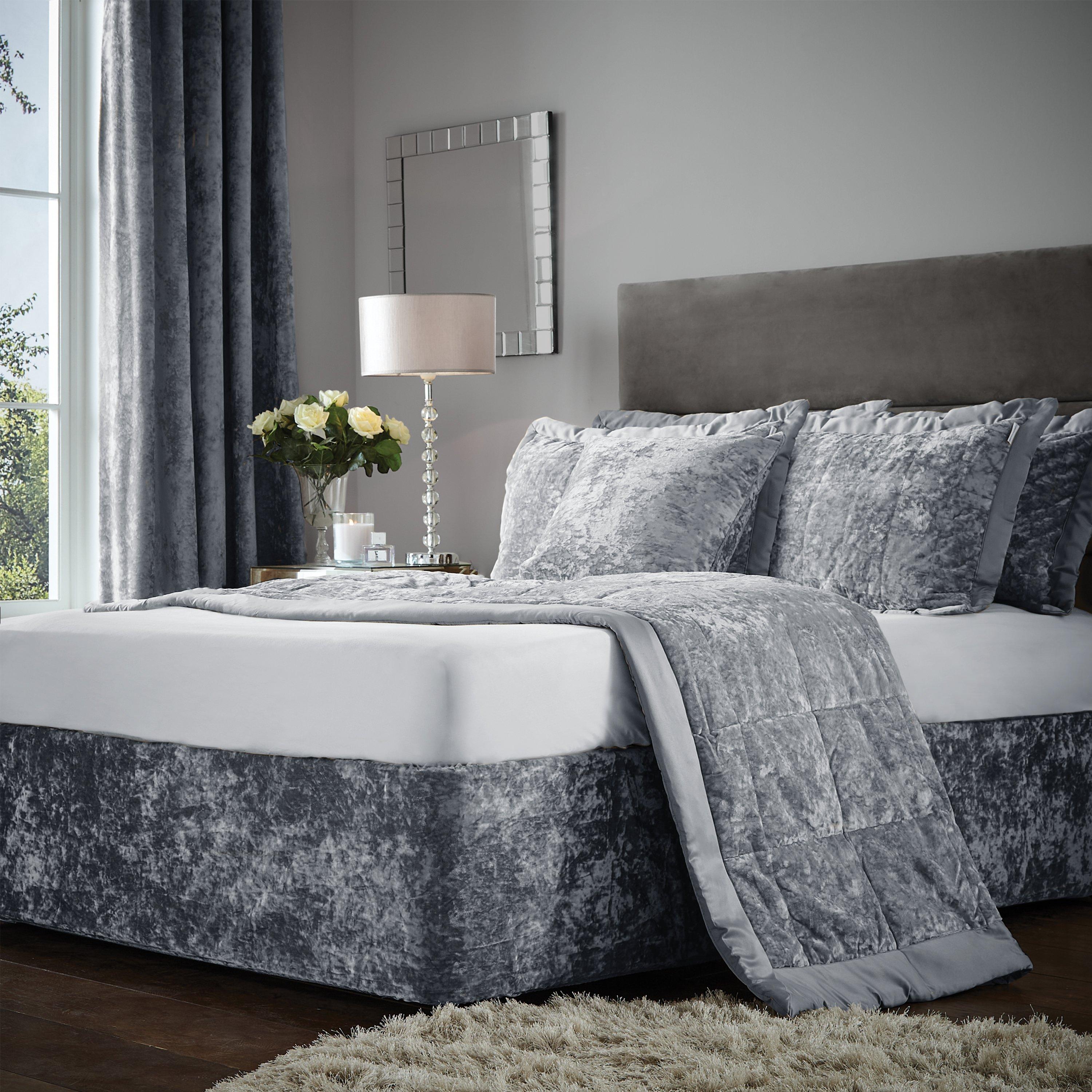 Silver Grey - Catherine Lansfield - Crushed Velvet Elasticated Divan Base Wrap - 5