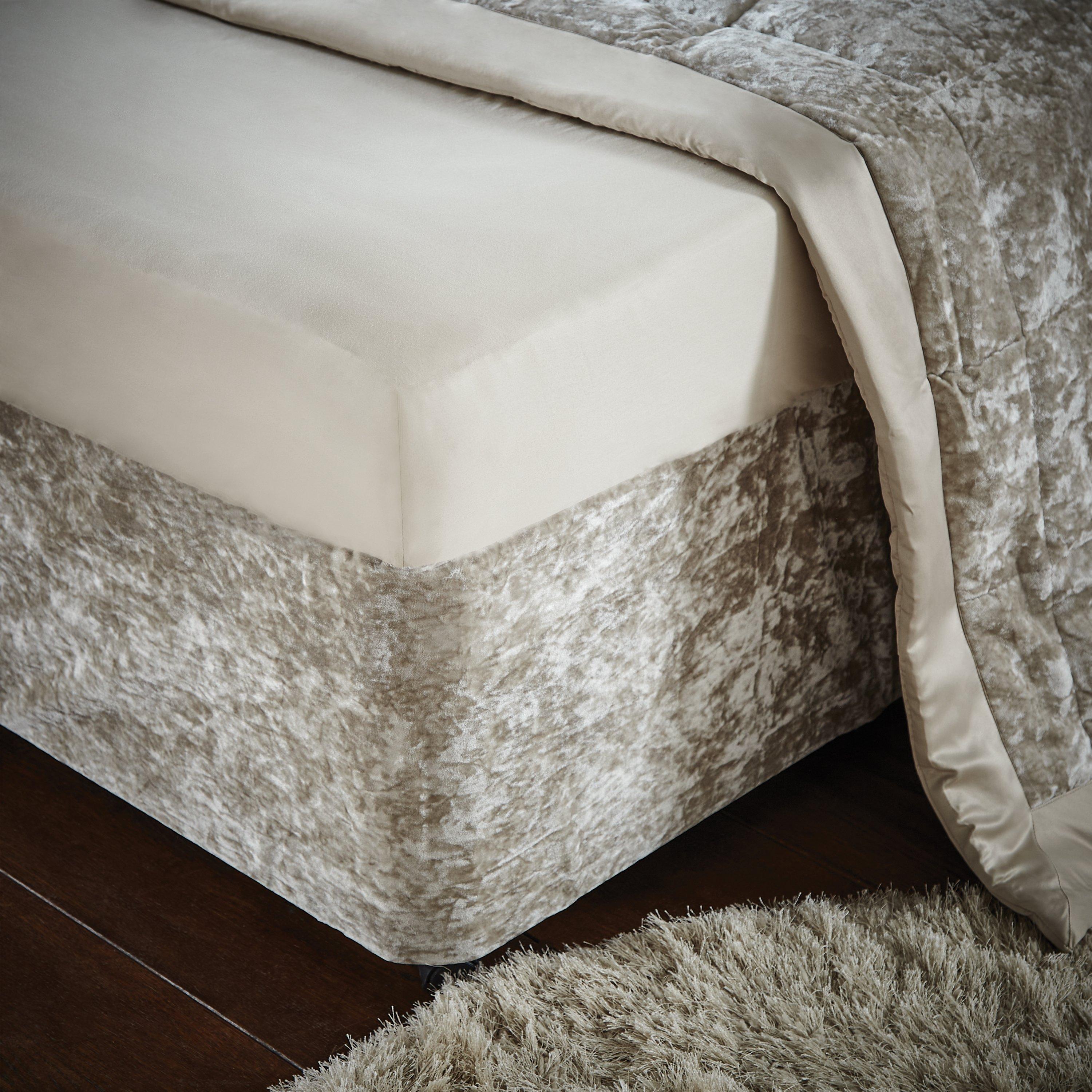 Catherine Lansfield 'Crushed Velvet' Divan Base Wrap in Natural | Size: Double - Image 6
