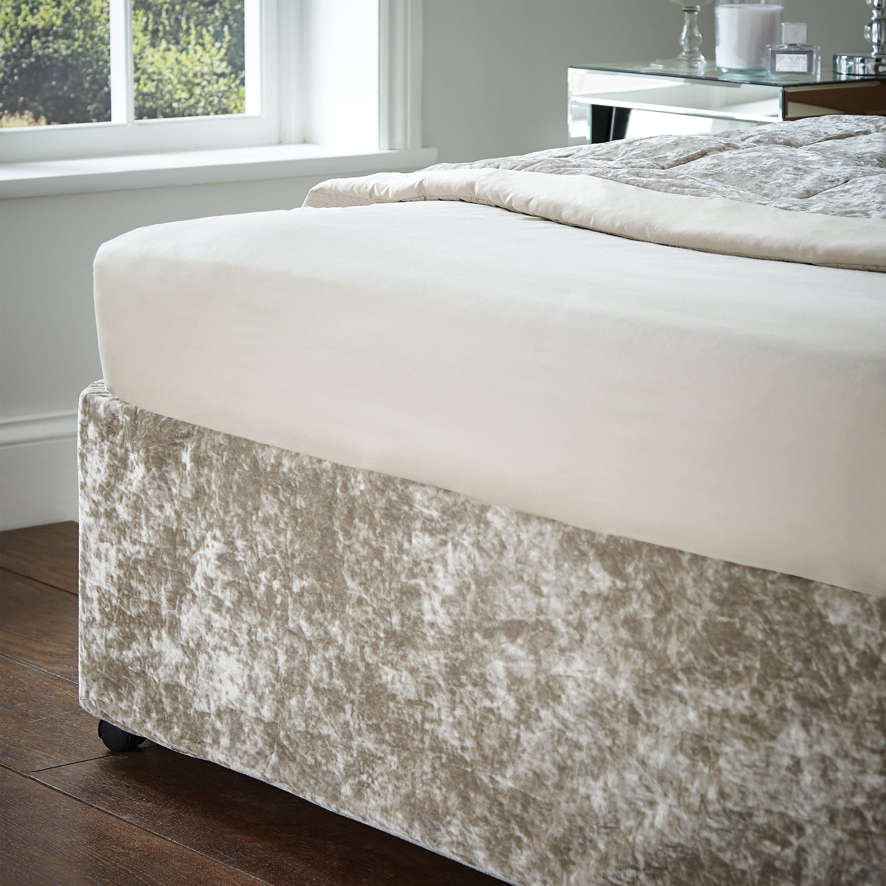 Natural - Catherine Lansfield - Crushed Velvet Elasticated Divan Base Wrap - 2