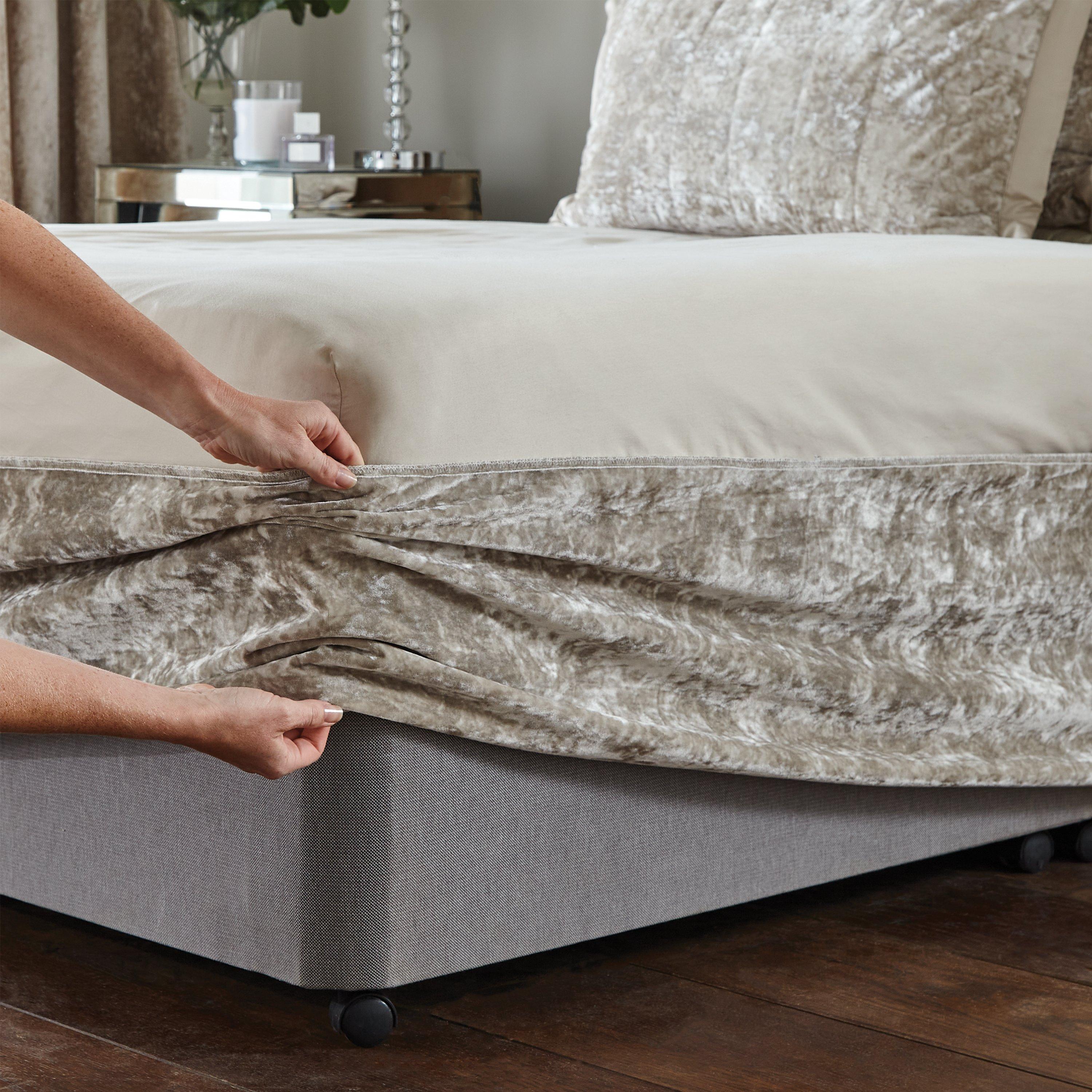 Natural - Catherine Lansfield - Crushed Velvet Elasticated Divan Base Wrap - 3