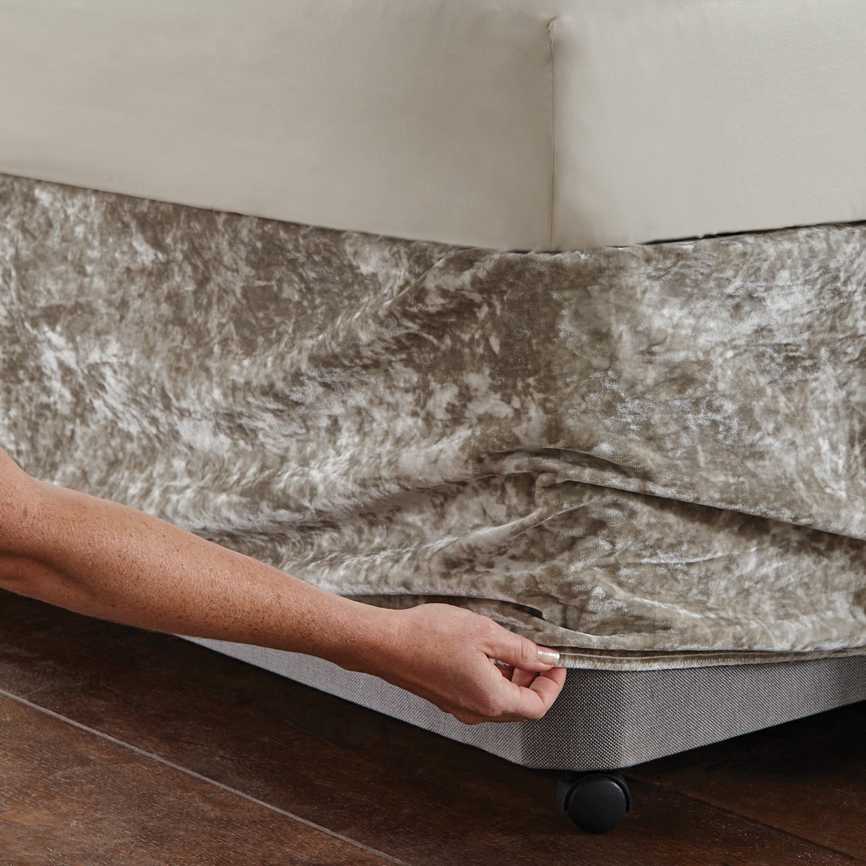 Natural - Catherine Lansfield - Crushed Velvet Elasticated Divan Base Wrap - 4