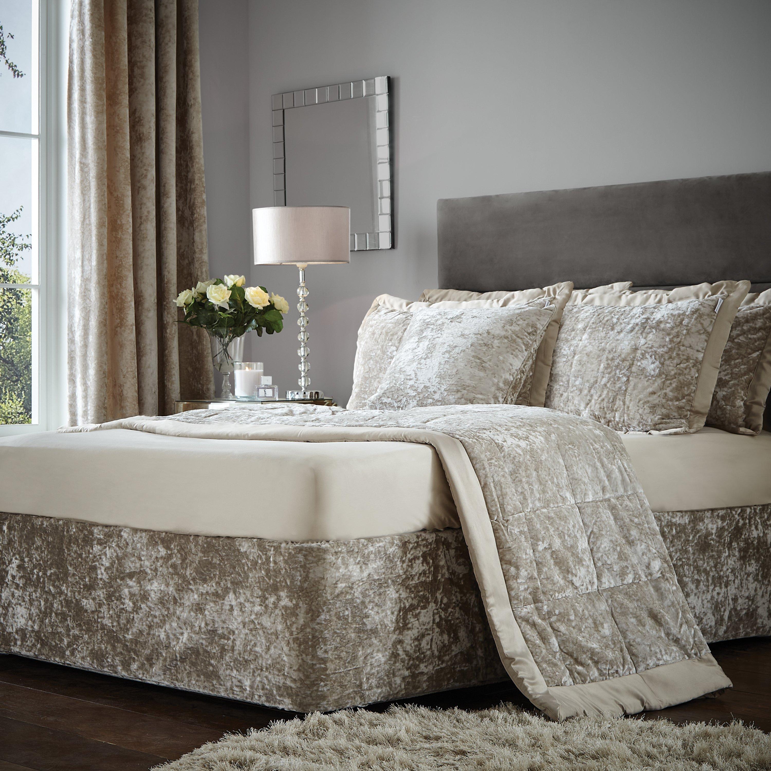 Natural - Catherine Lansfield - Crushed Velvet Elasticated Divan Base Wrap - 5