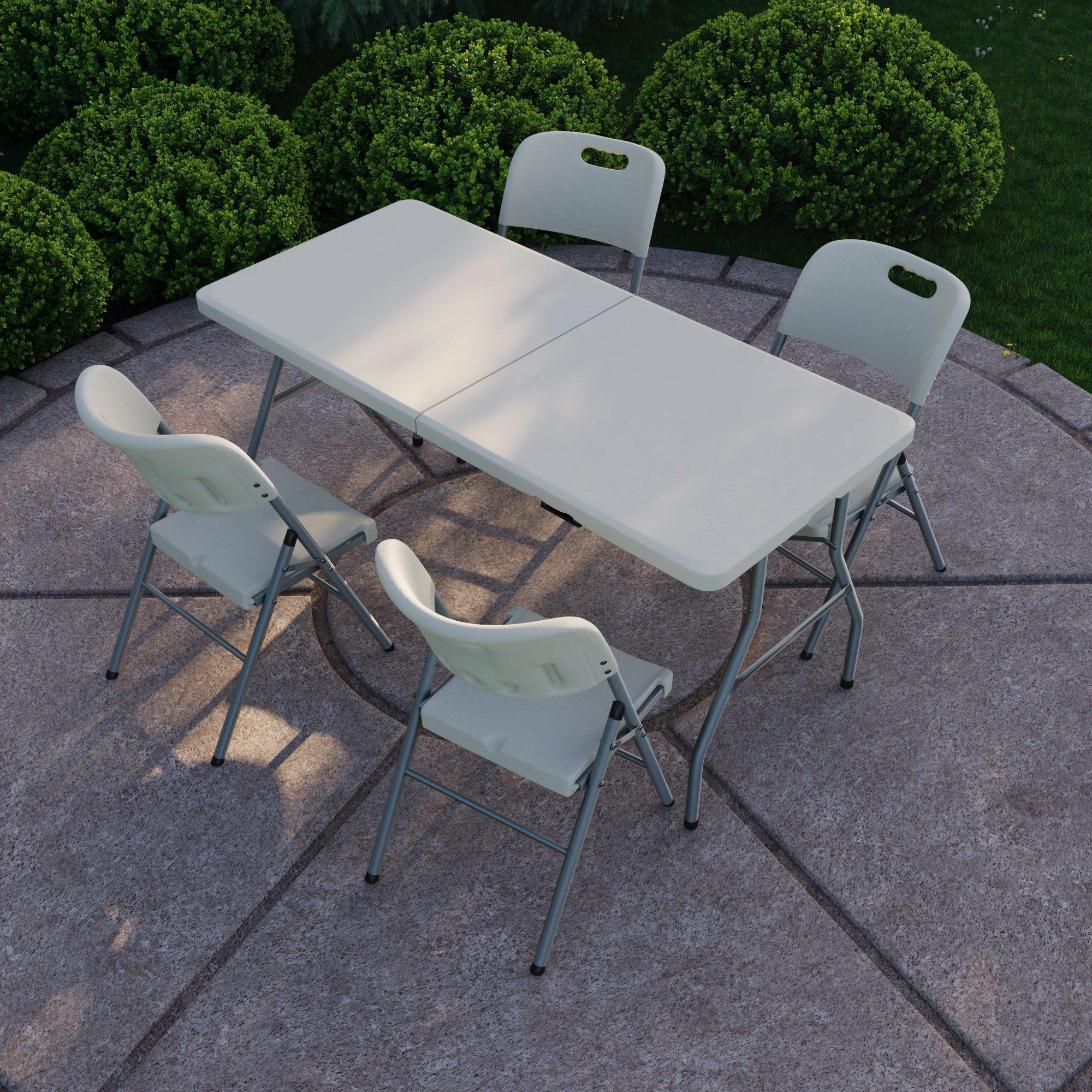 White - Lassic - Outdoor Folding Table 5ft & 4 Folding Chairs - 1