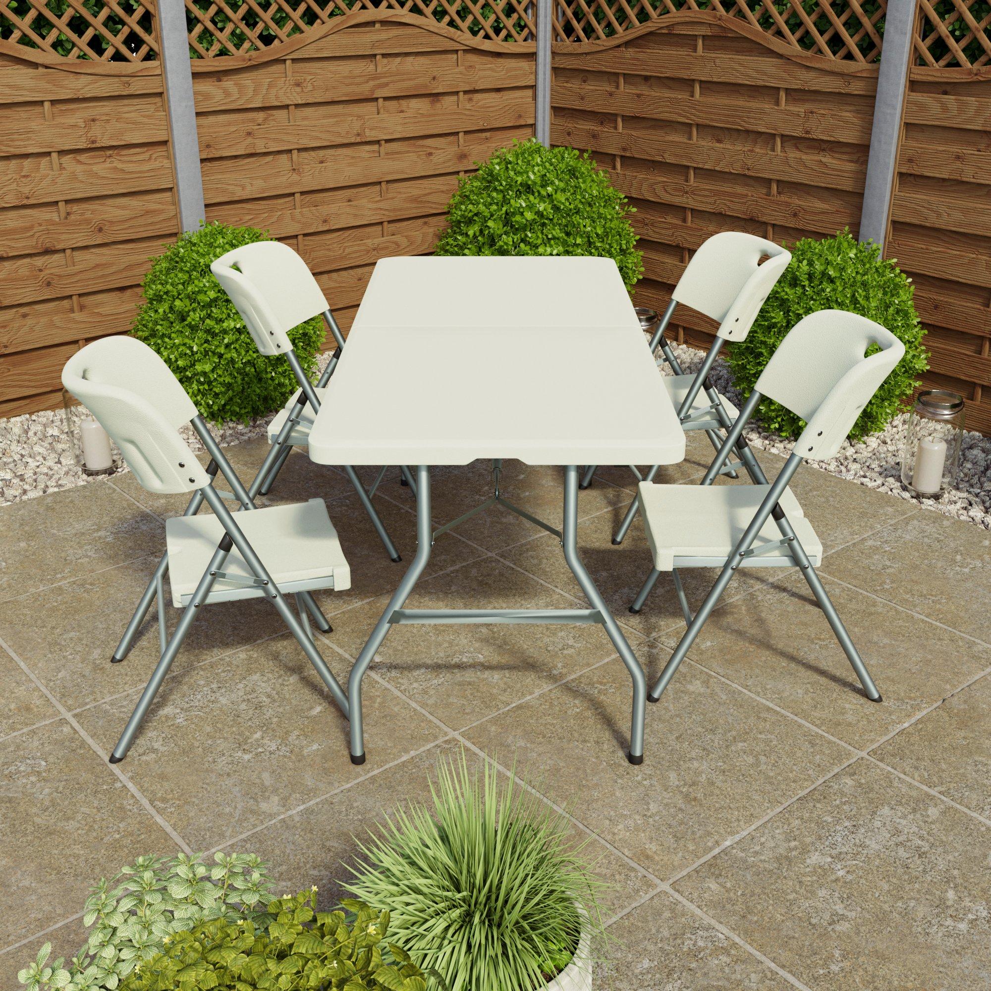White - Lassic - Outdoor Folding Table 5ft & 4 Folding Chairs - 4