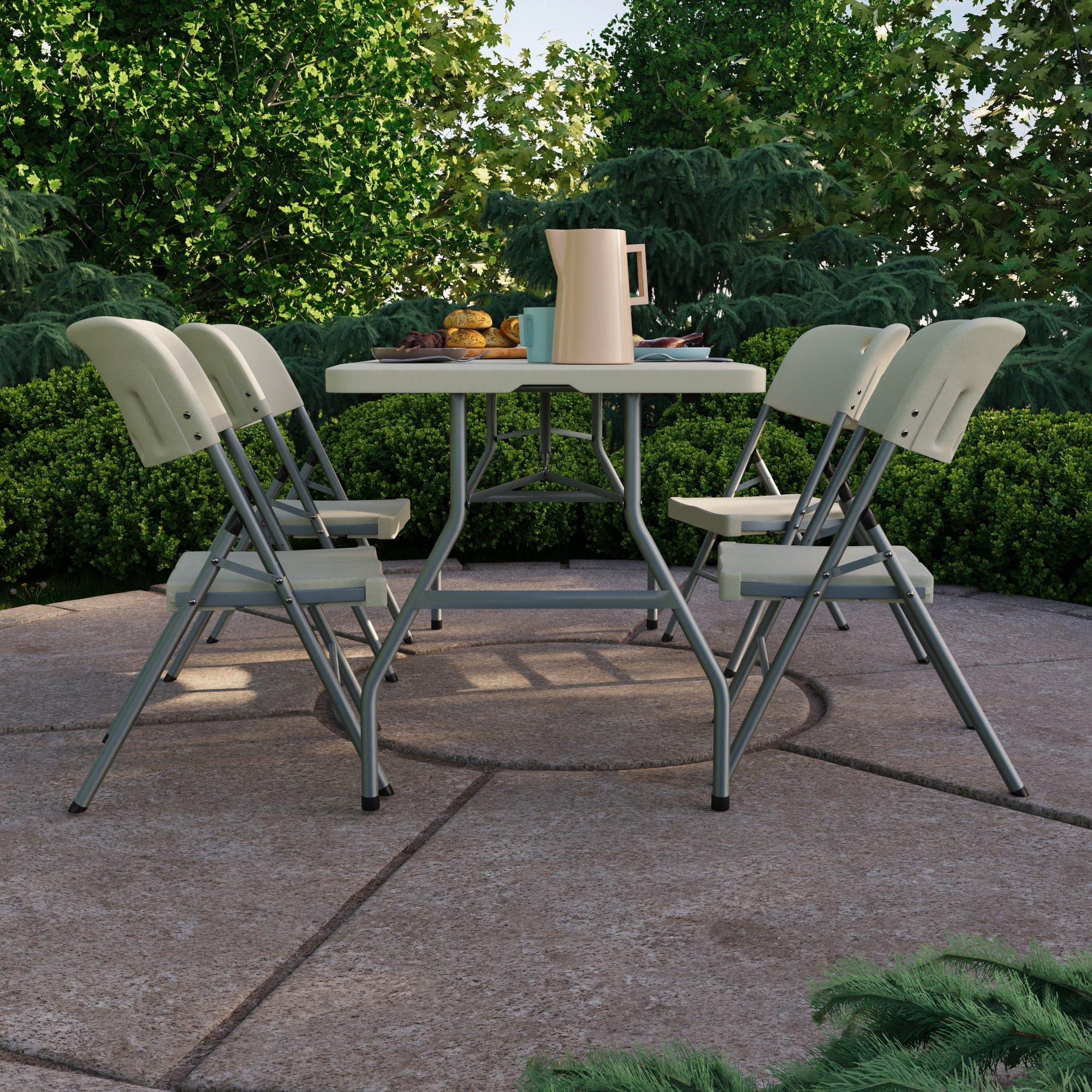 White - Lassic - Outdoor Folding Table 5ft & 4 Folding Chairs - 5