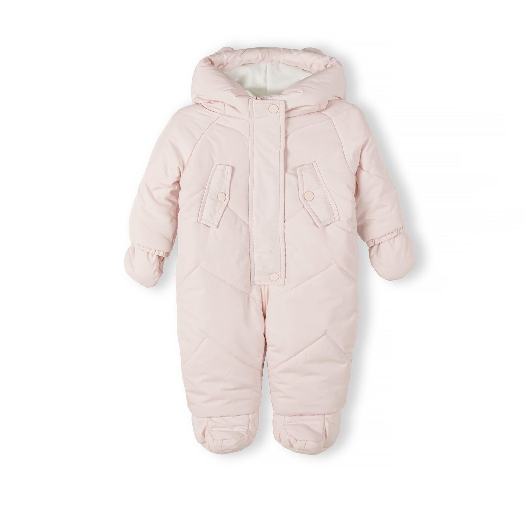 Minoti Girls snowsuit with hood ears detachable mittens light pink