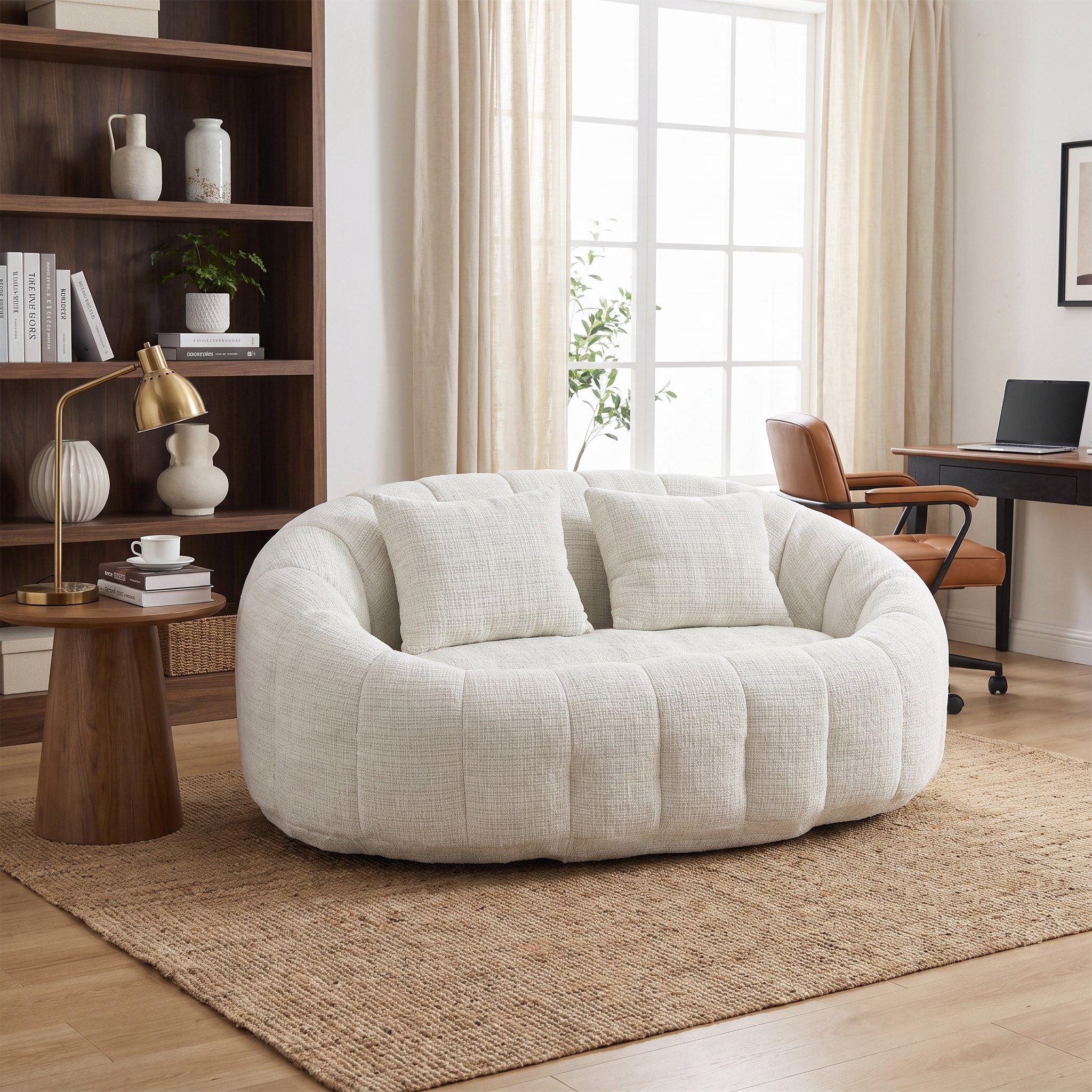 Beige - Urban Meuble - Chenille Memory Foam Bean Bag Loveseat Sofa - 2