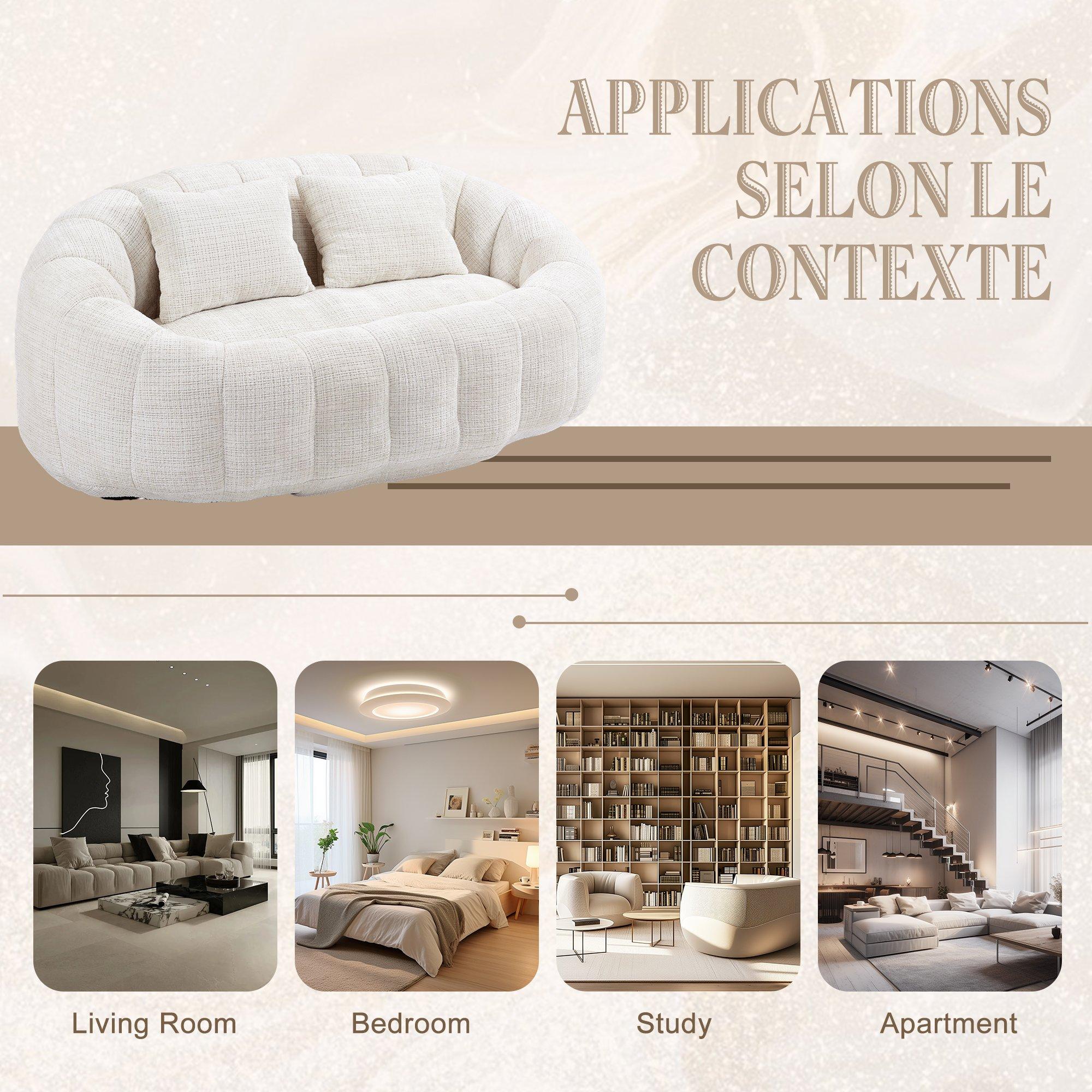 Beige - Urban Meuble - Chenille Memory Foam Bean Bag Loveseat Sofa - 11