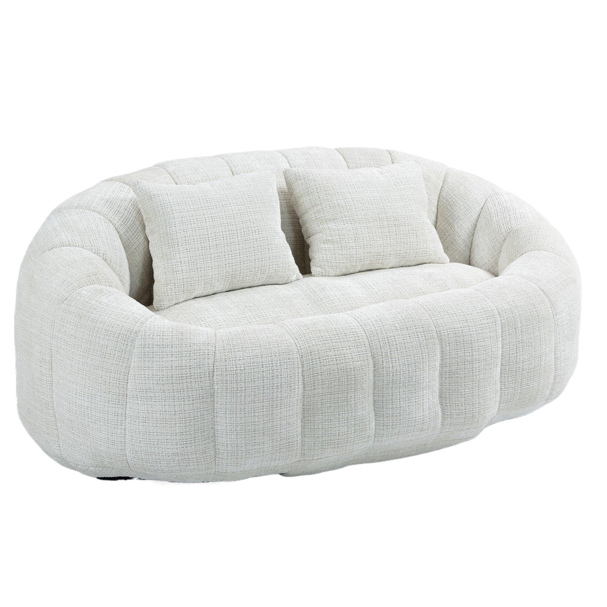 Beige - Urban Meuble - Chenille Memory Foam Bean Bag Loveseat Sofa - 12