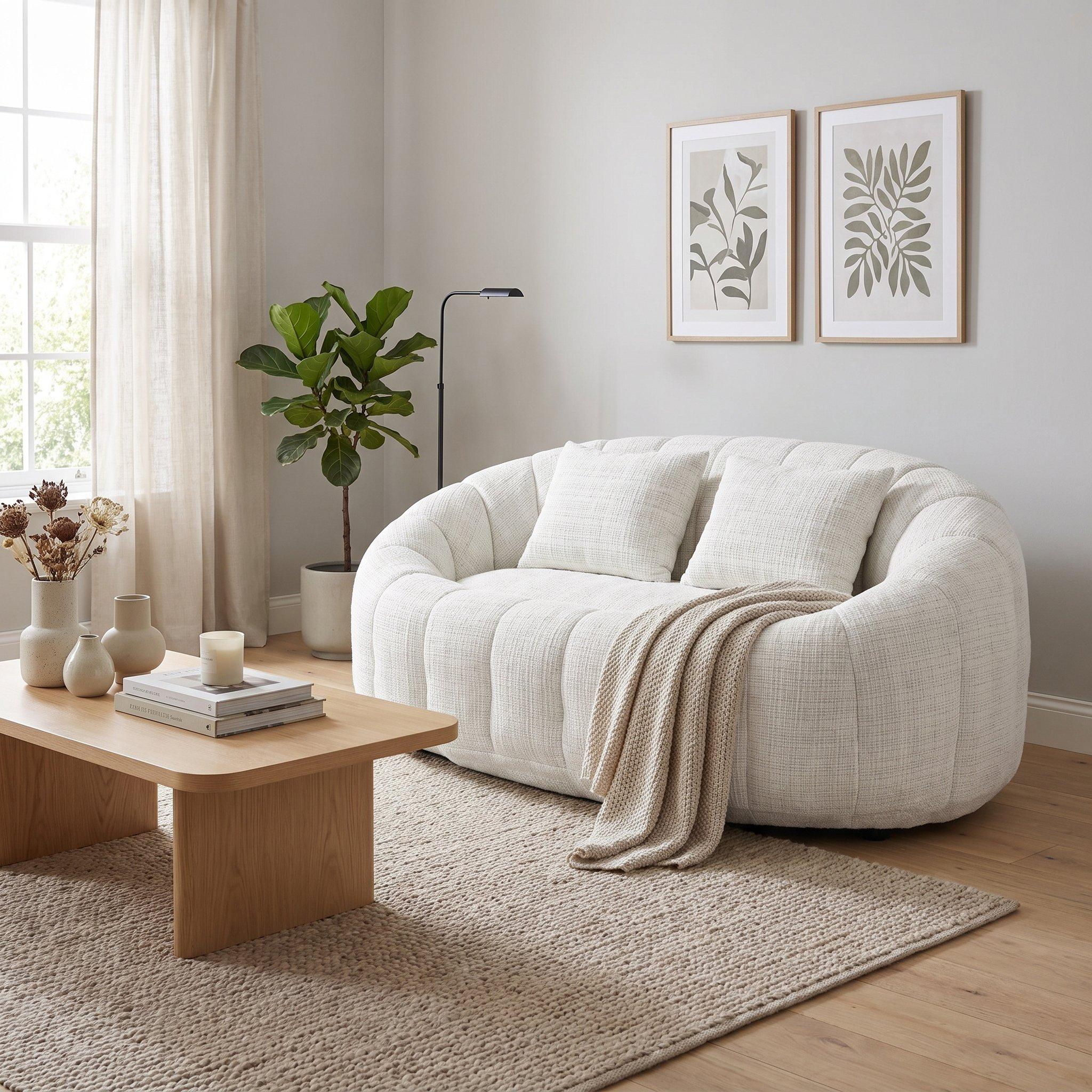 Beige - Urban Meuble - Chenille Memory Foam Bean Bag Loveseat Sofa - 3