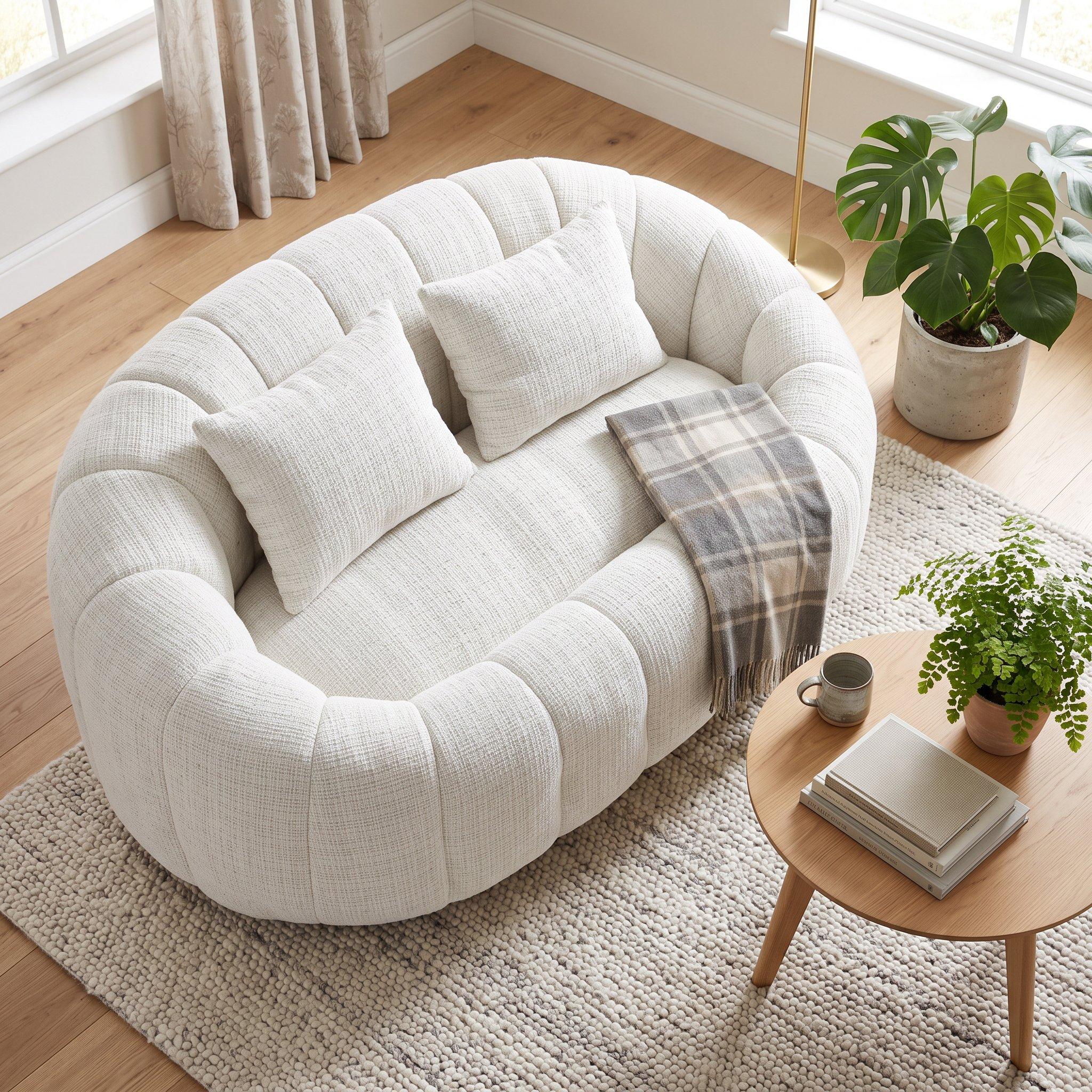 Beige - Urban Meuble - Chenille Memory Foam Bean Bag Loveseat Sofa - 4