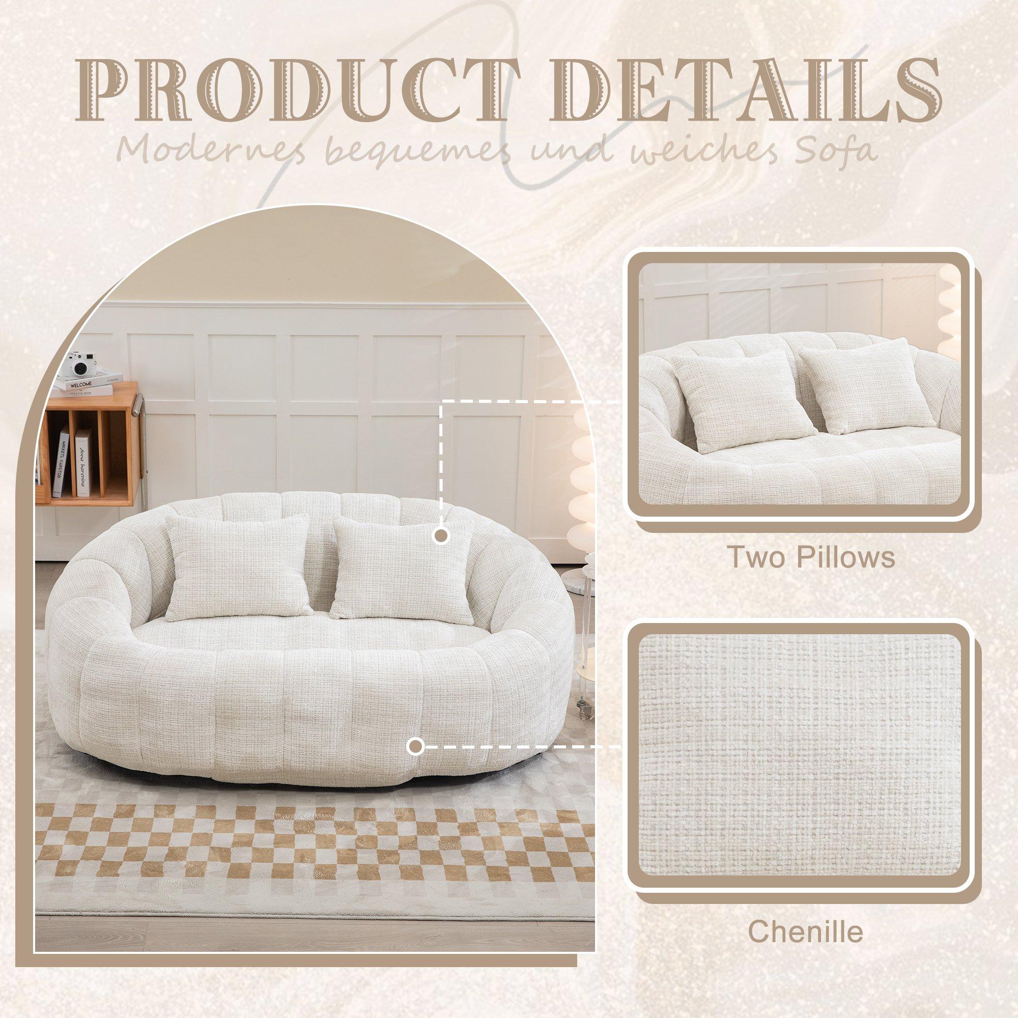 Beige - Urban Meuble - Chenille Memory Foam Bean Bag Loveseat Sofa - 8