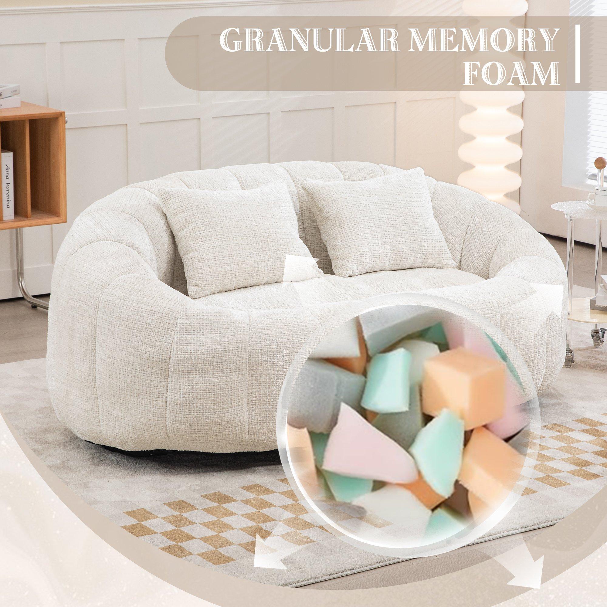 Beige - Urban Meuble - Chenille Memory Foam Bean Bag Loveseat Sofa - 9