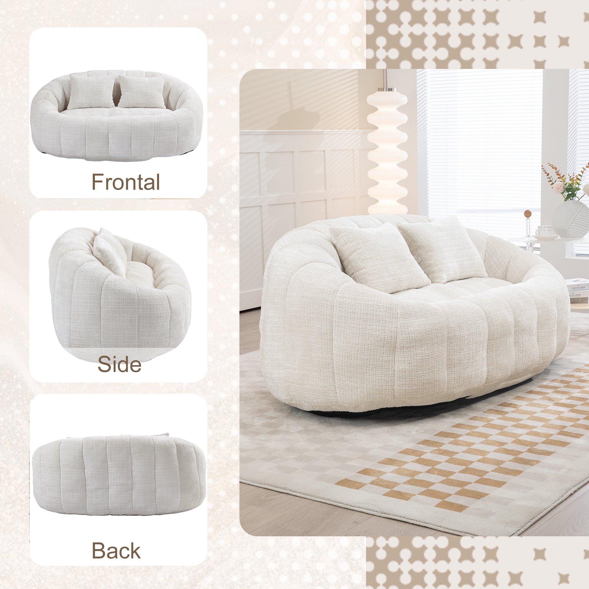 Beige - Urban Meuble - Chenille Memory Foam Bean Bag Loveseat Sofa - 10