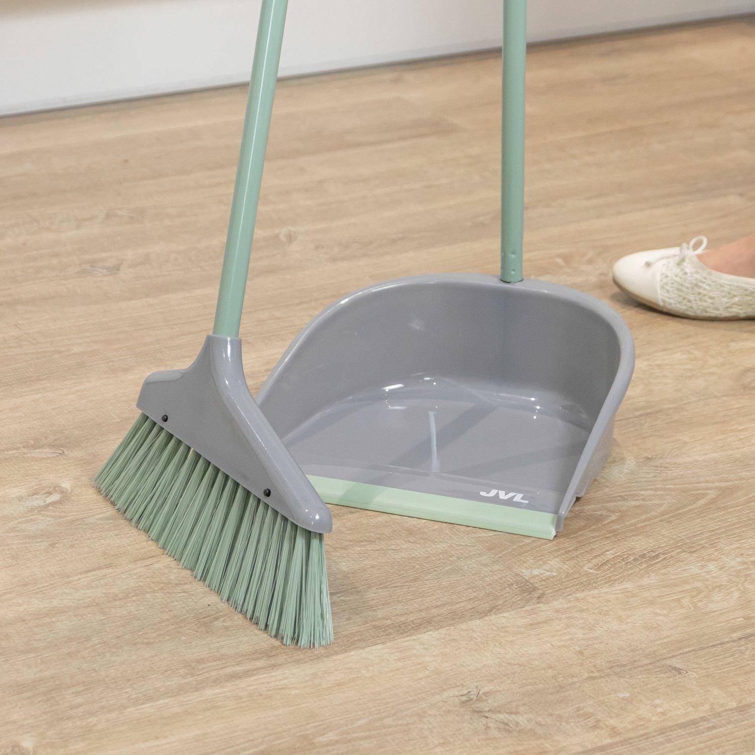 Grey - JVL - JVL Long Handle Dustpan and Brush Set - Grey - 12
