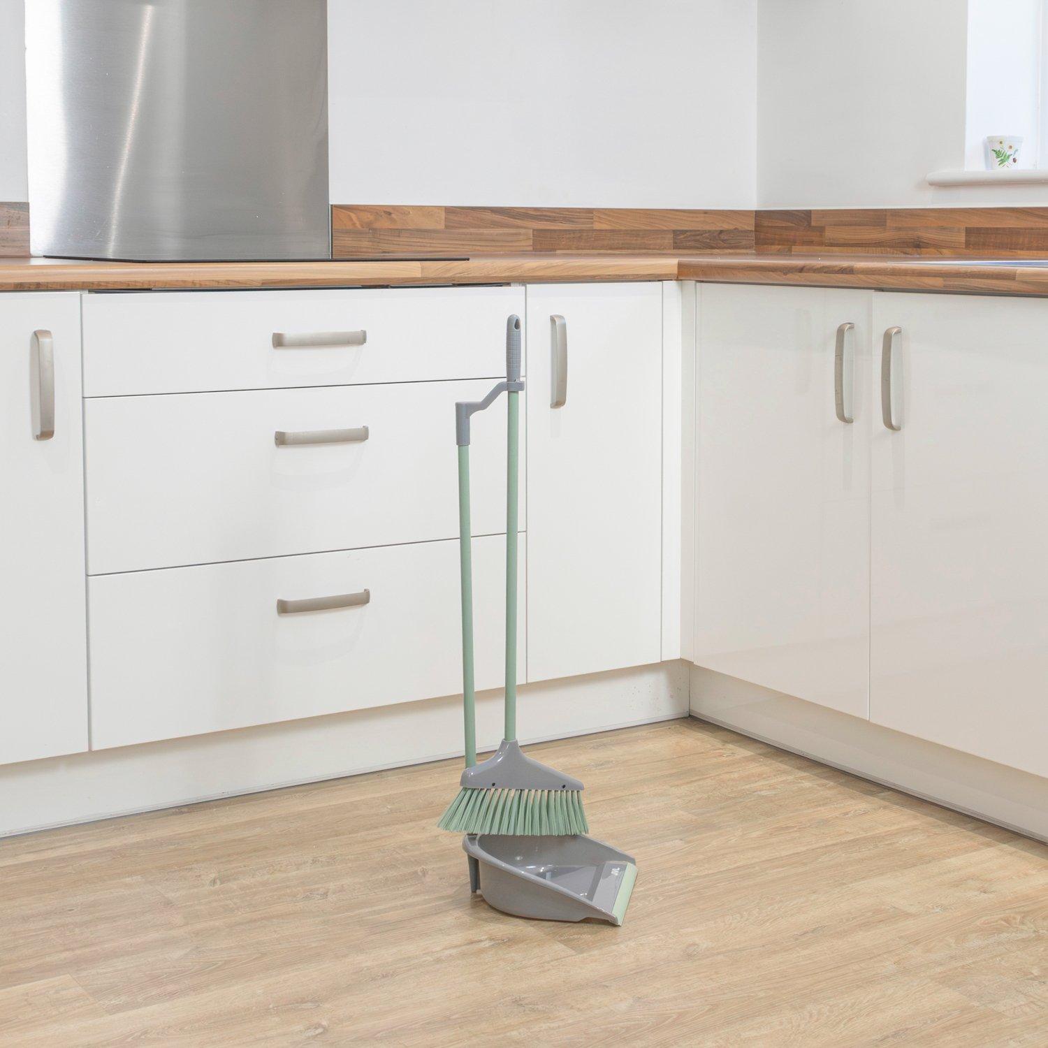 Grey - JVL - JVL Long Handle Dustpan and Brush Set - Grey - 9