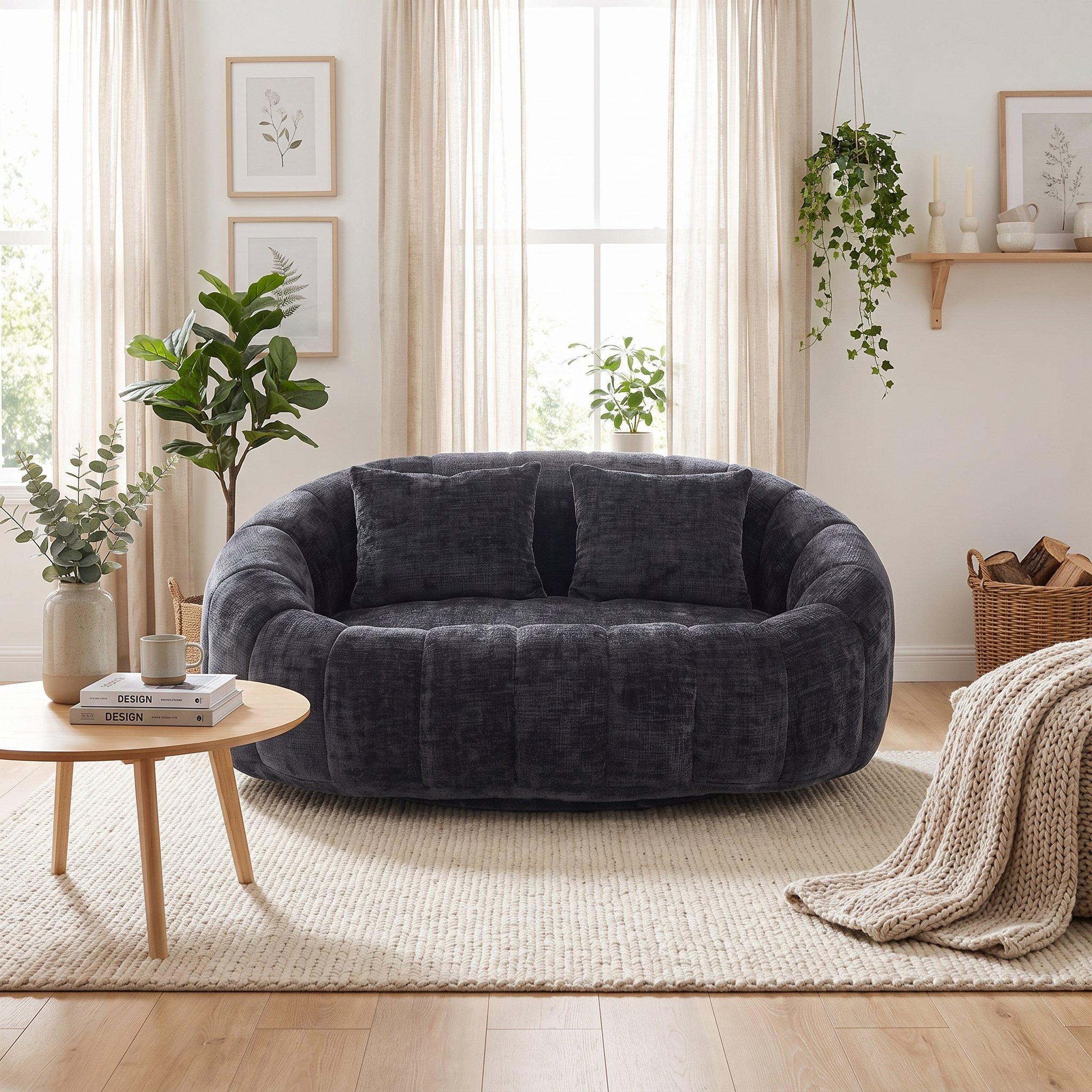 Black - Urban Meuble - Chenille Memory Foam Bean Bag Loveseat Sofa - 1
