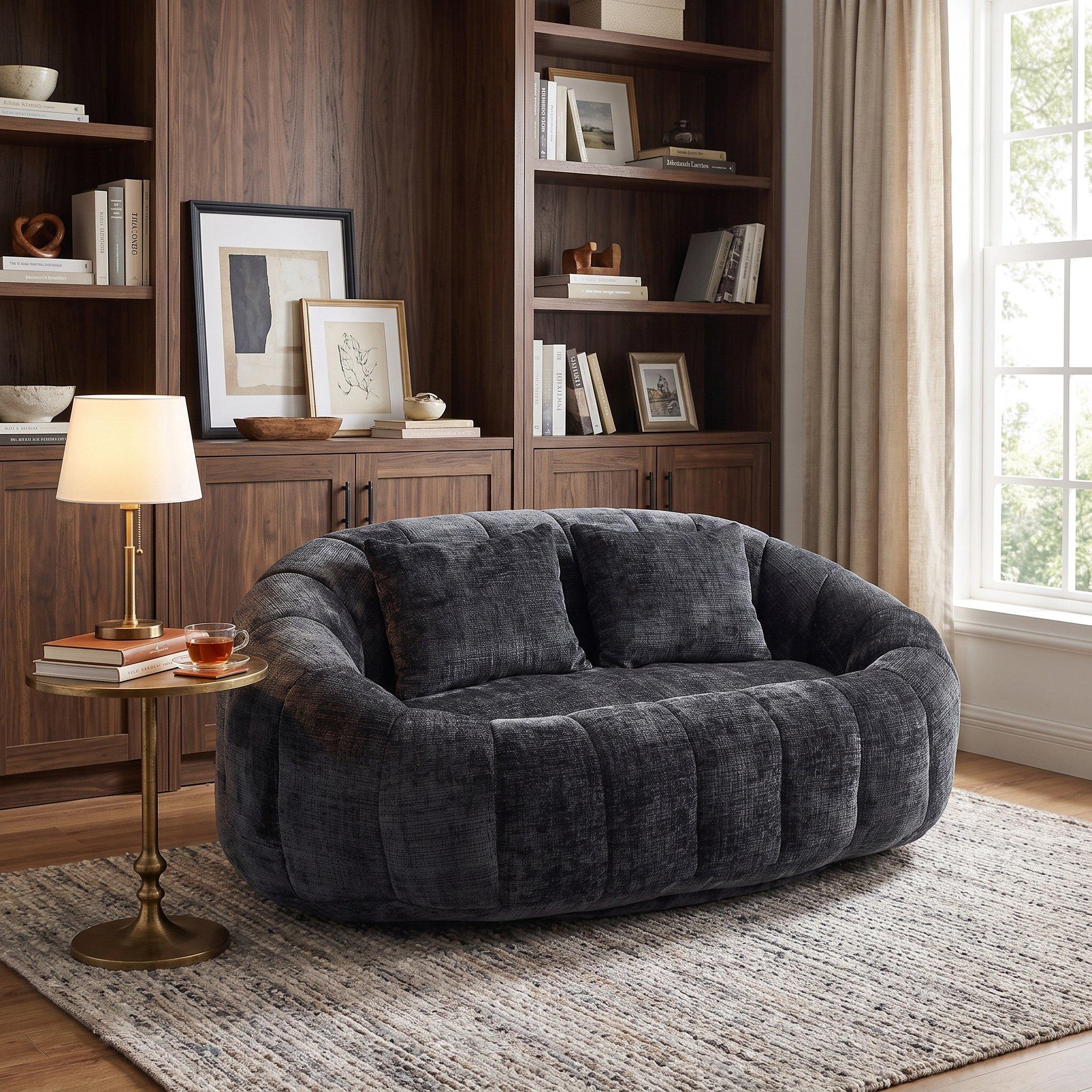 Black - Urban Meuble - Chenille Memory Foam Bean Bag Loveseat Sofa - 2