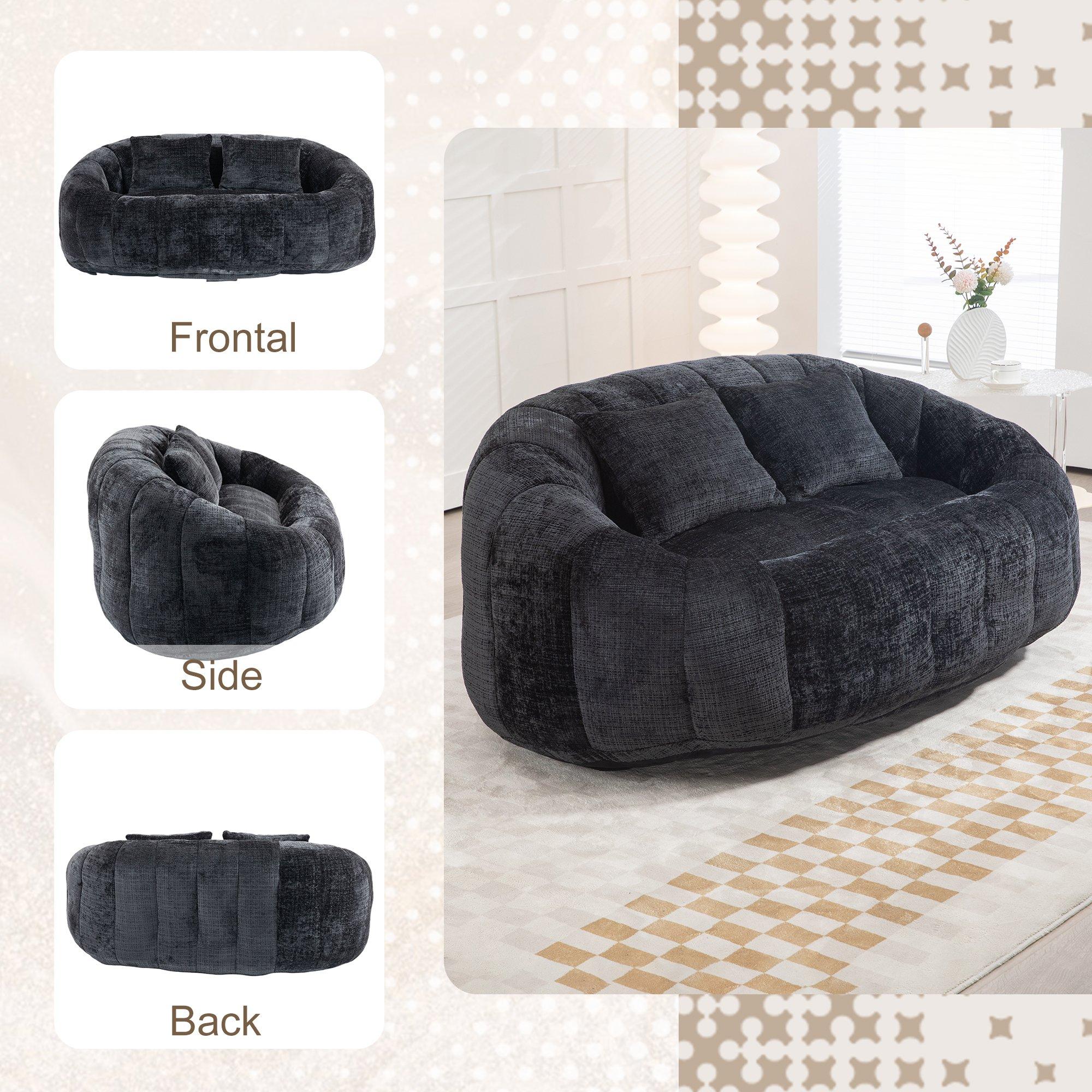Black - Urban Meuble - Chenille Memory Foam Bean Bag Loveseat Sofa - 11