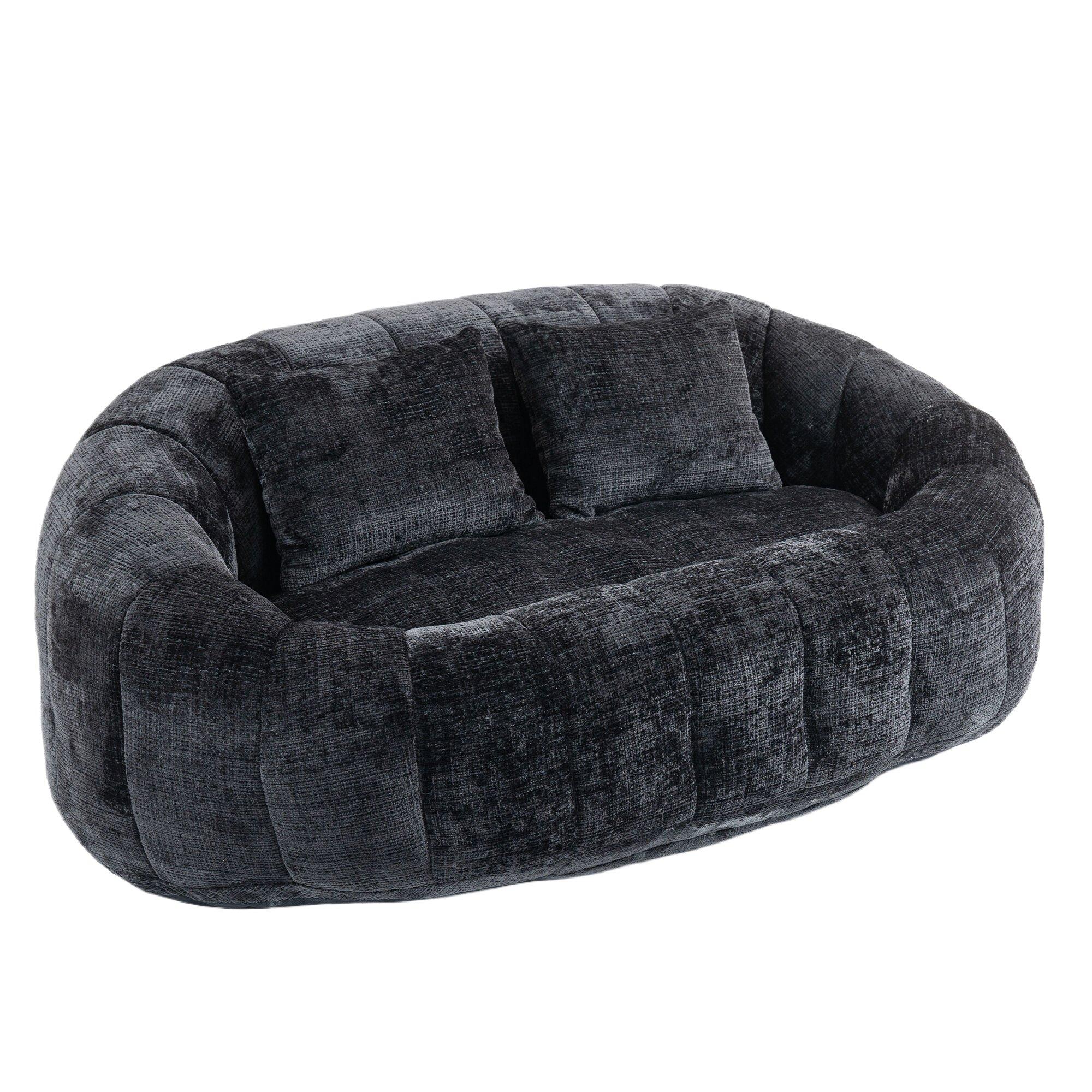 Black - Urban Meuble - Chenille Memory Foam Bean Bag Loveseat Sofa - 12