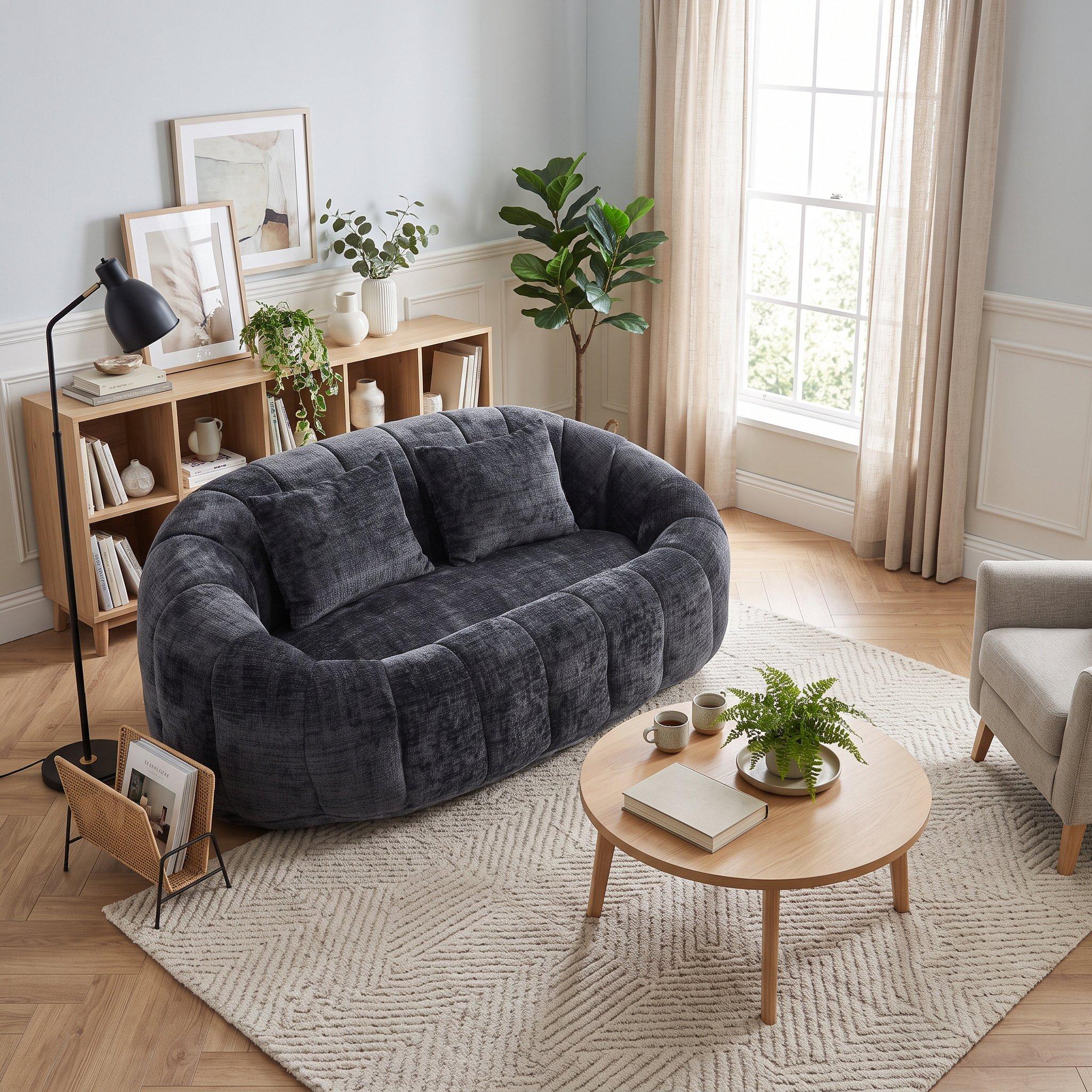 Black - Urban Meuble - Chenille Memory Foam Bean Bag Loveseat Sofa - 4