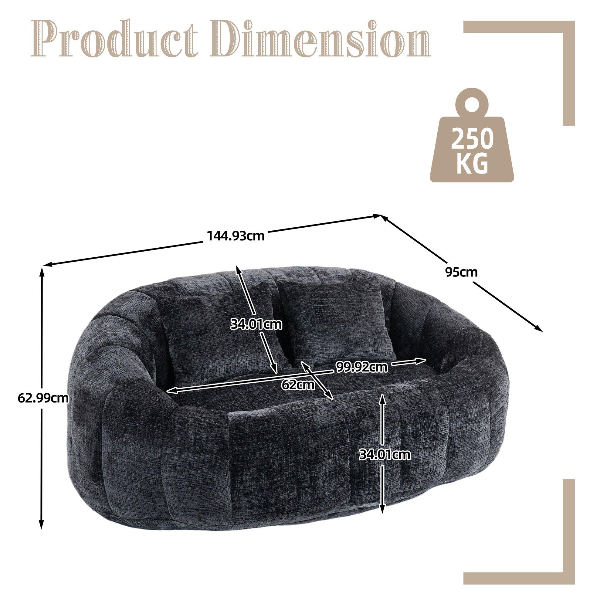 Black - Urban Meuble - Chenille Memory Foam Bean Bag Loveseat Sofa - 6