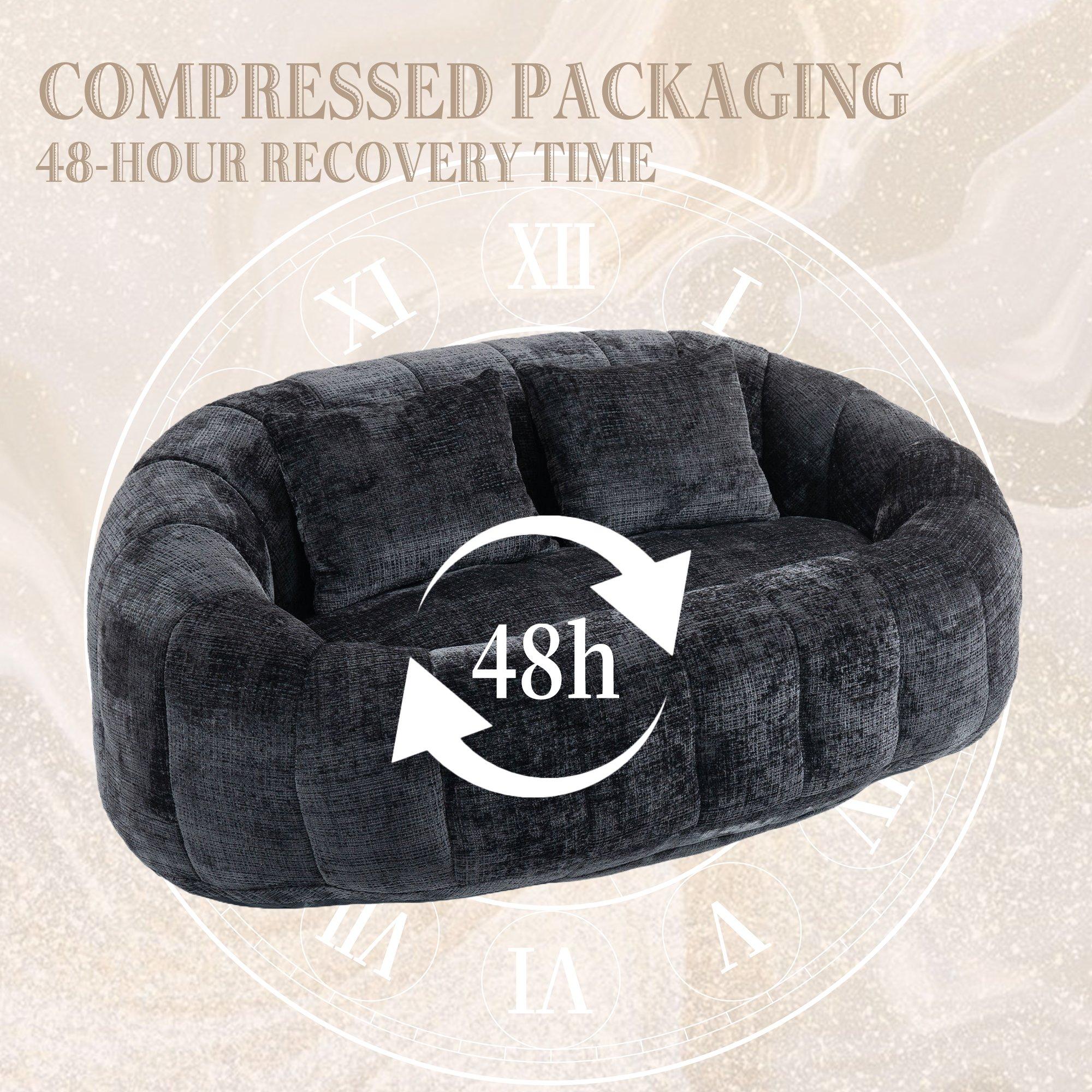 Black - Urban Meuble - Chenille Memory Foam Bean Bag Loveseat Sofa - 7