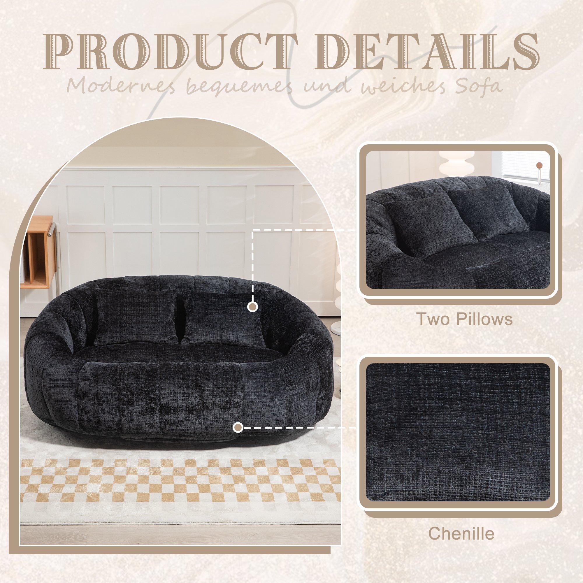 Black - Urban Meuble - Chenille Memory Foam Bean Bag Loveseat Sofa - 8