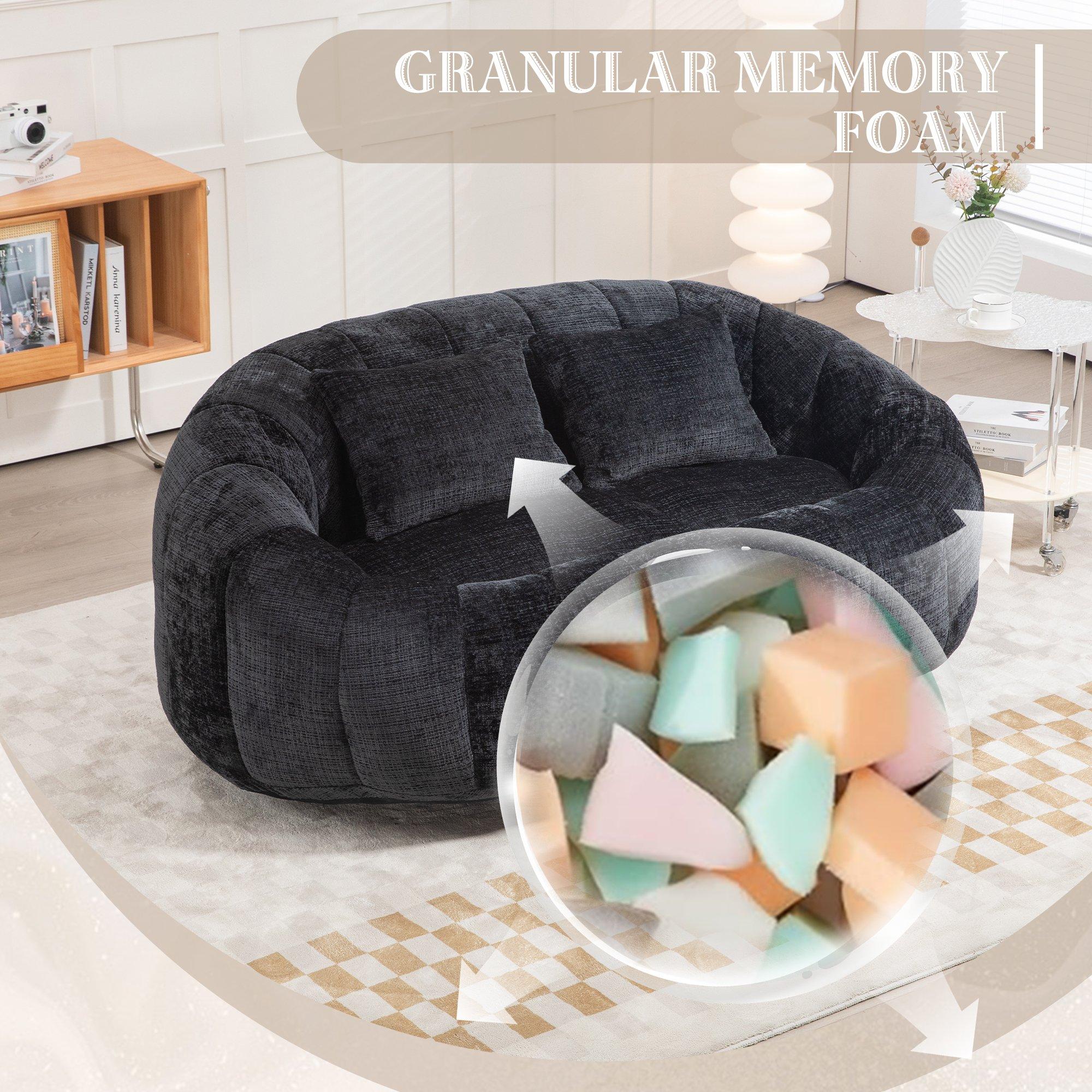 Black - Urban Meuble - Chenille Memory Foam Bean Bag Loveseat Sofa - 9
